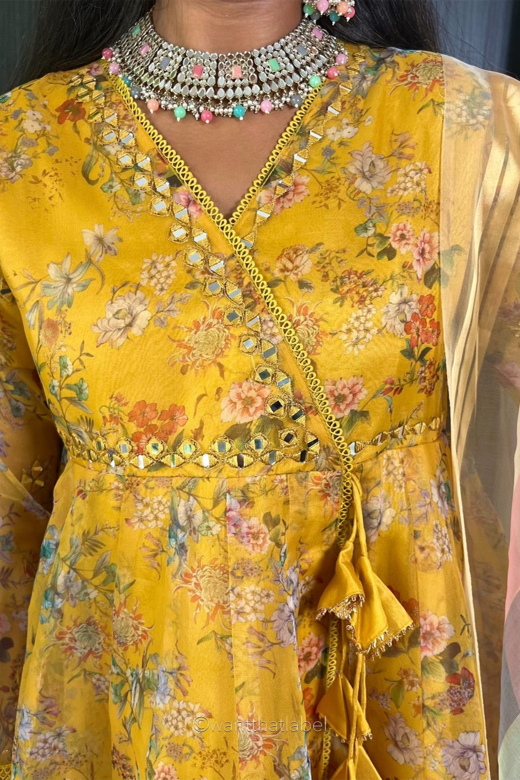 Avsha Mustard Mirror Embroidered Anarkali Sharara Suit
