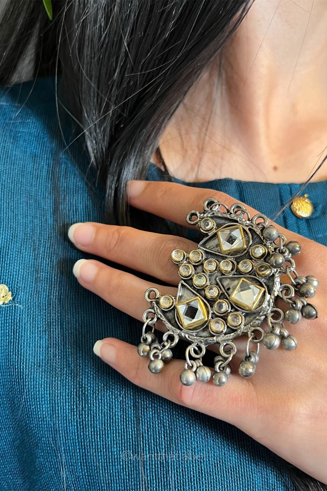 Selina Silver Oxidized Round Vintage Half Moon Ring