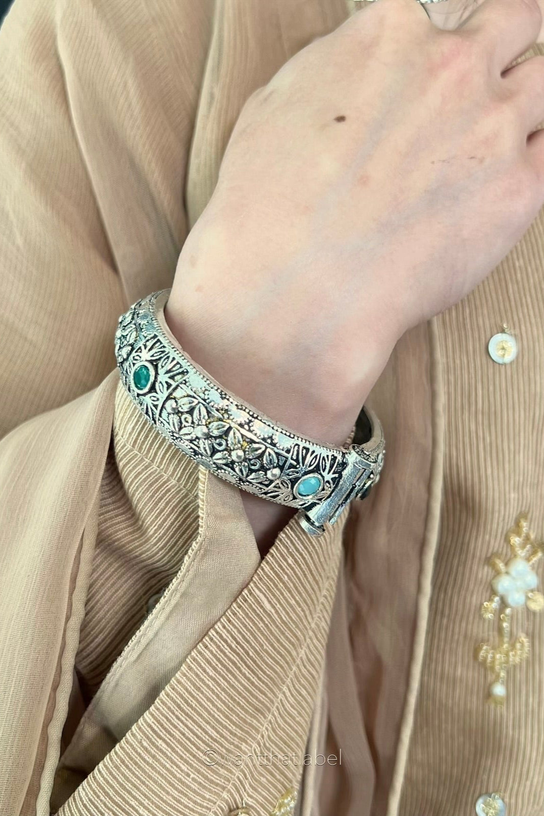 Falak Silver Oxidized Vintage Multi Stone Bangle