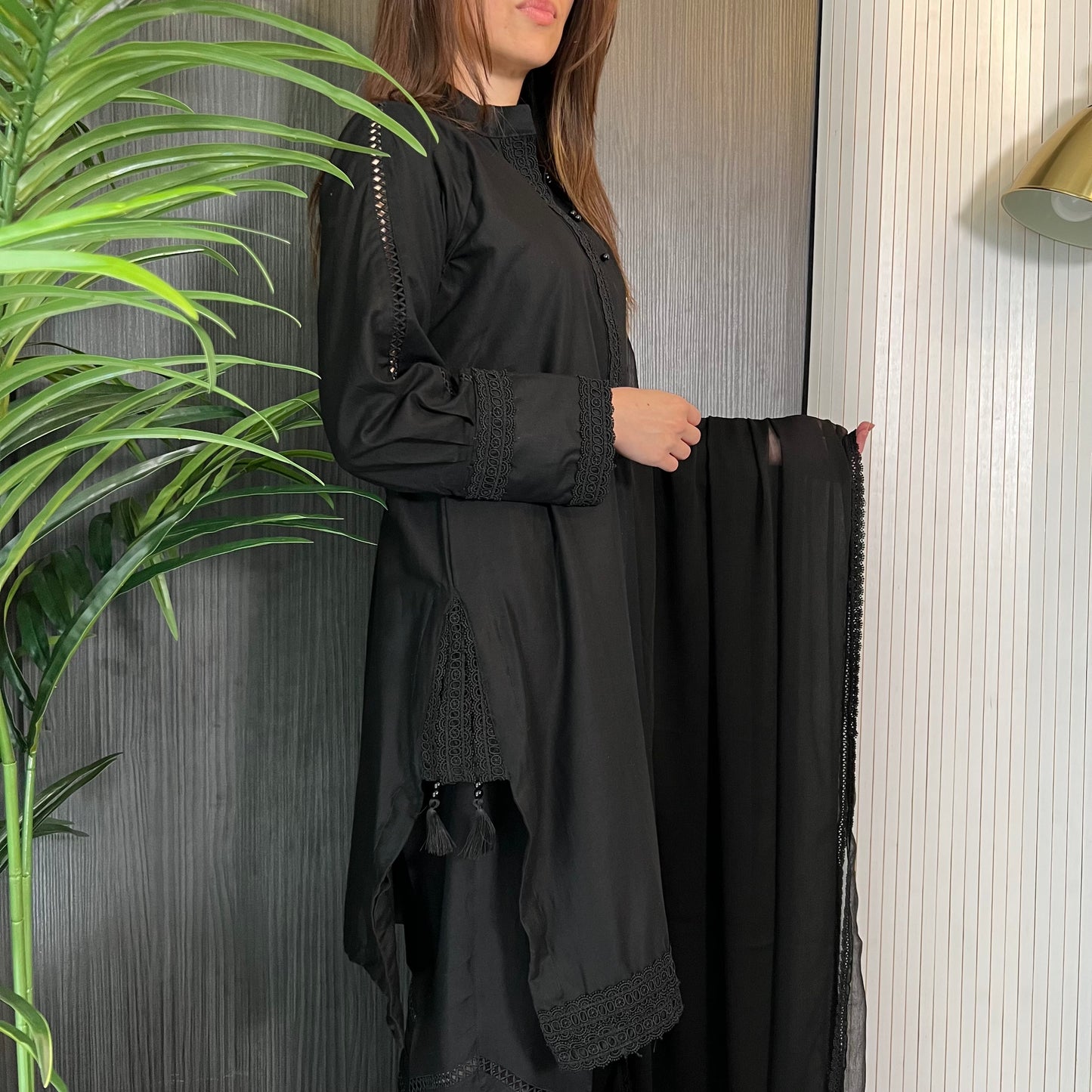 Black Lace Detailed Kurta Lawn Suit