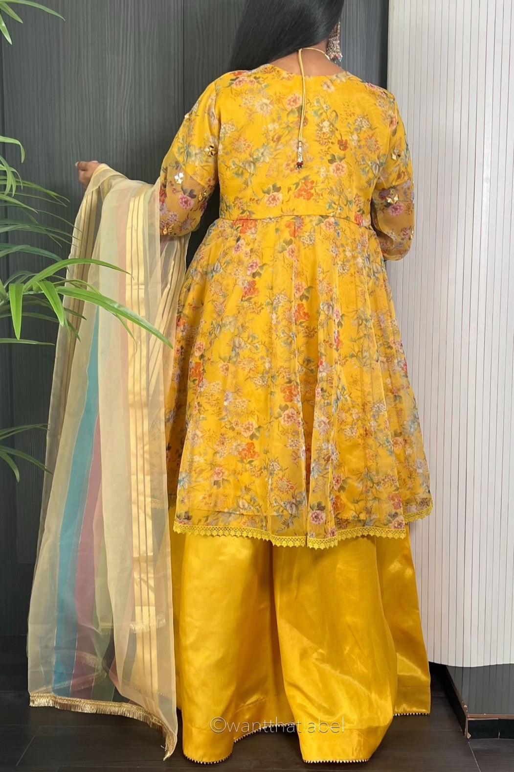Avsha Mustard Mirror Embroidered Anarkali Sharara Suit