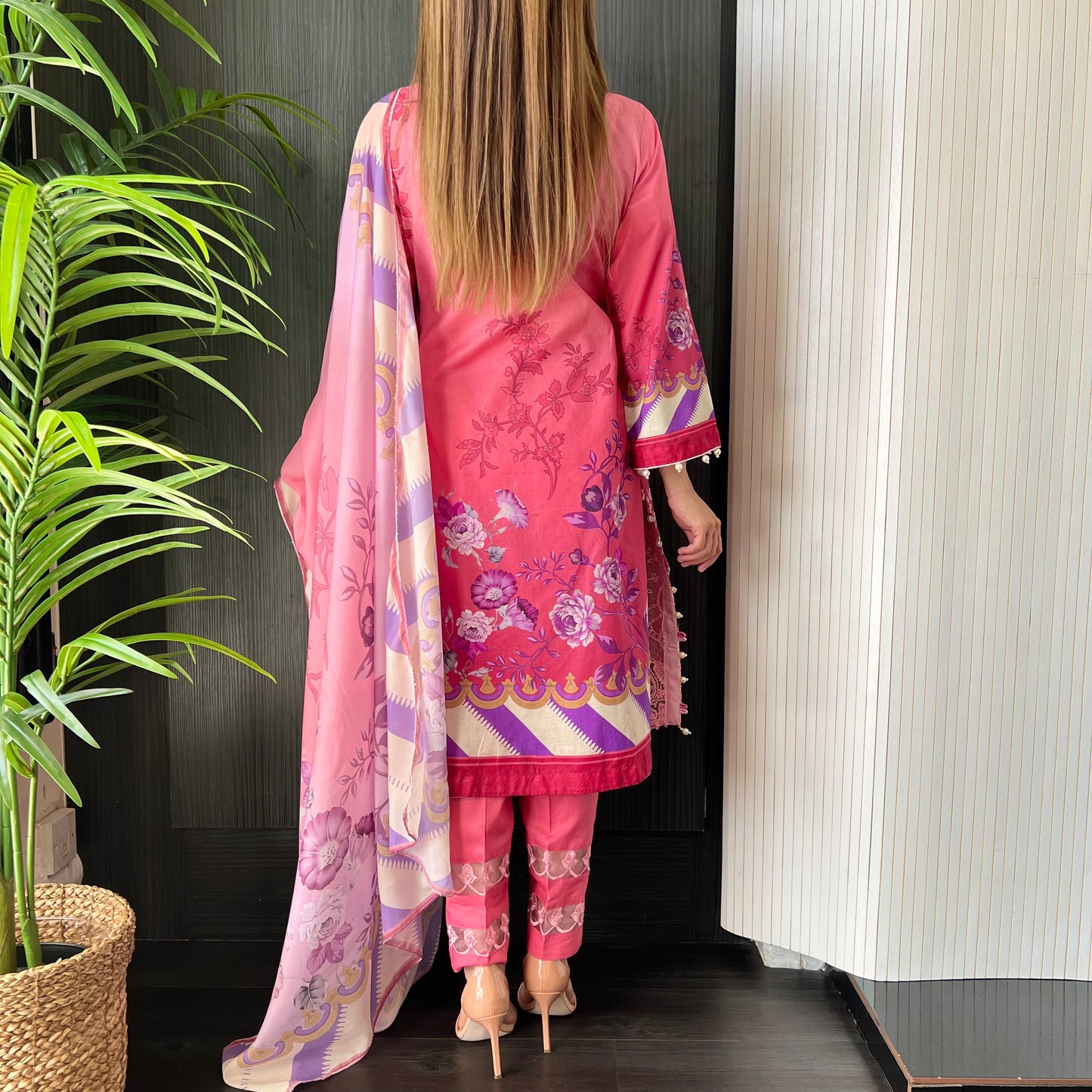 Crimson Inspired Pink Ombre Embroidered Chickankari Lawn Suit