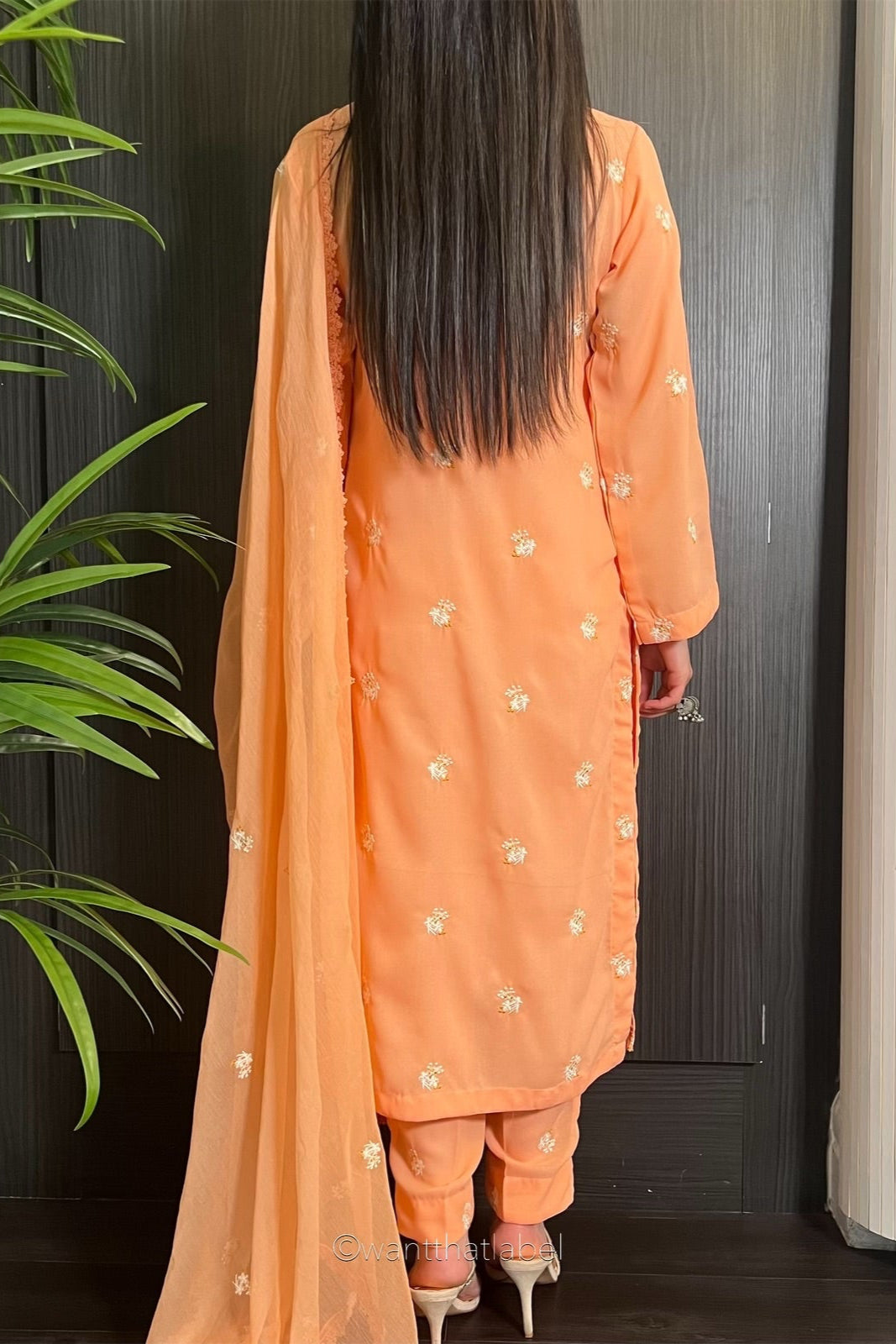 Nosheen Peach Floral Embroidered Georgette Suit