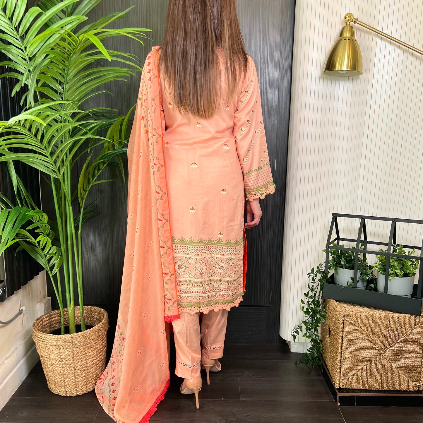 Sobia Nazir Inspired Peach Brown Print Lawn Suit