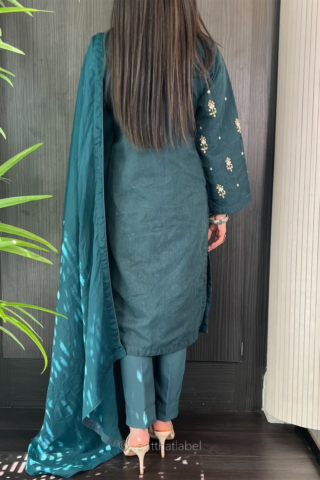 Yasmin Teal Bead Embellished Khadi Net Suit
