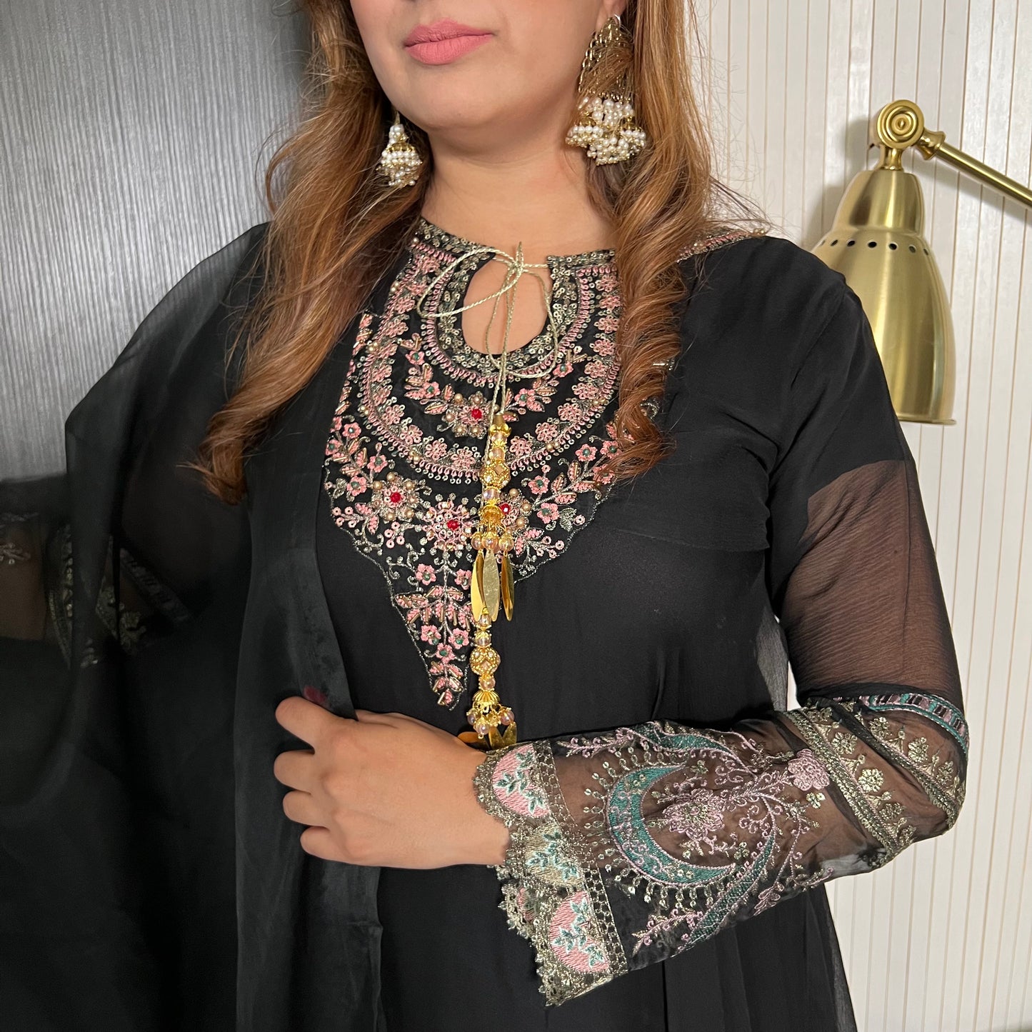 Pehnawa Original Black Asymmetric Embroidered Suit