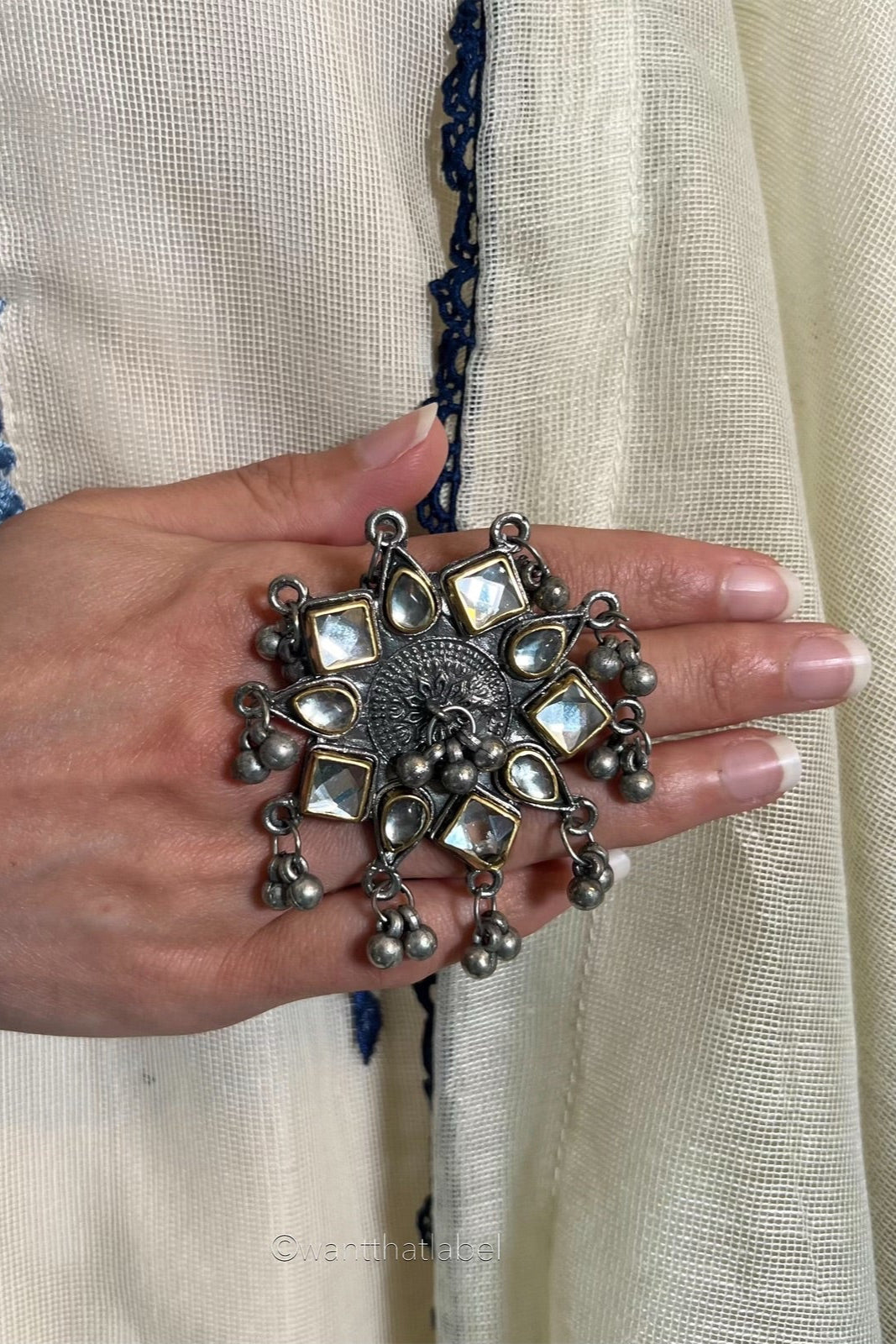 Nazreen Silver Oxidized Star Vintage Mirror Ring