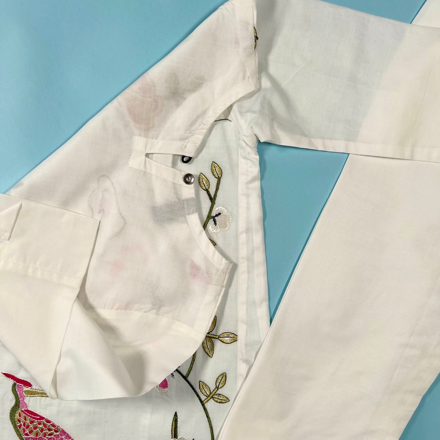 Kids White Bird Embroidered Lawn Kurta Suit