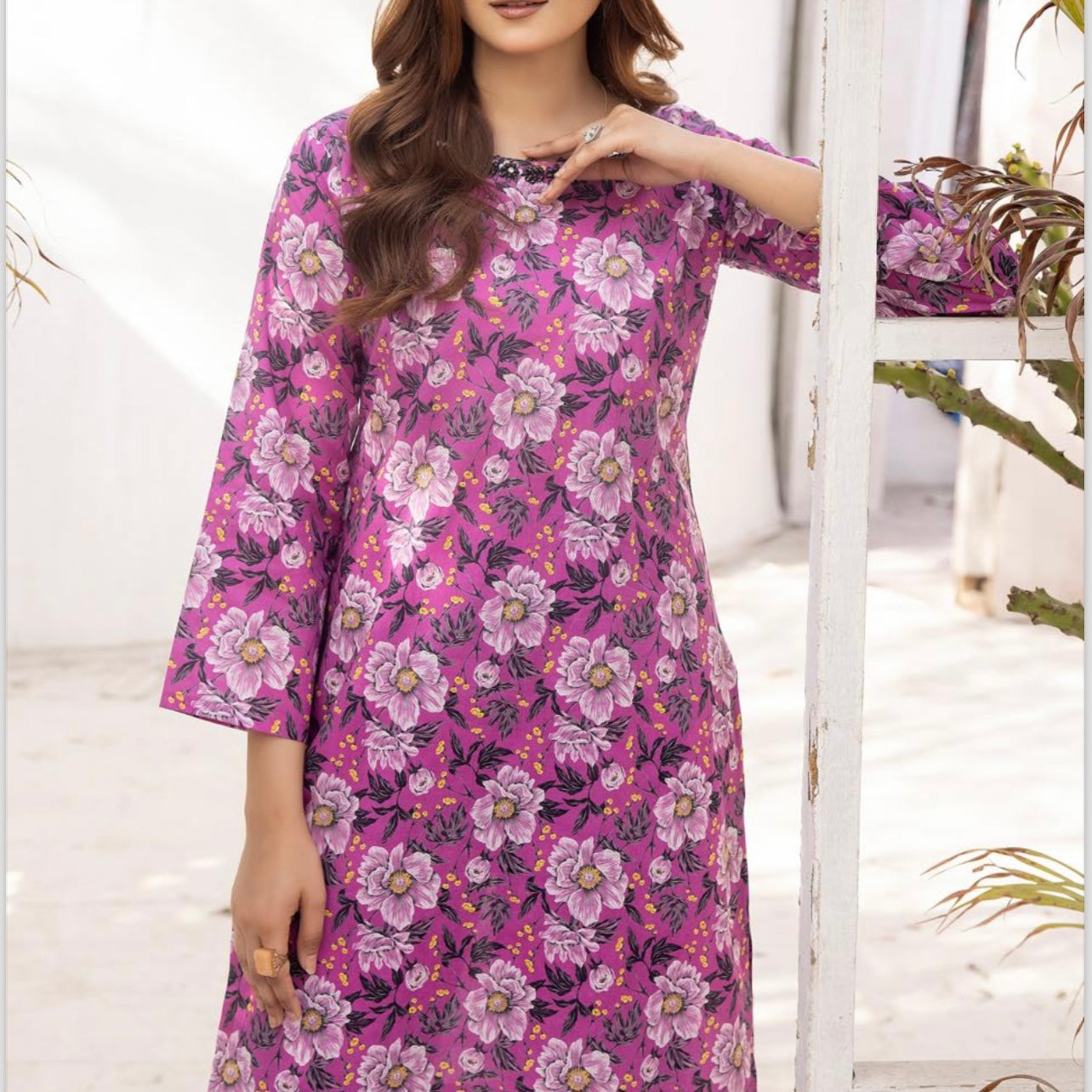 Simrans Fuchsia Pink Floral Lawn Two Piece Suit