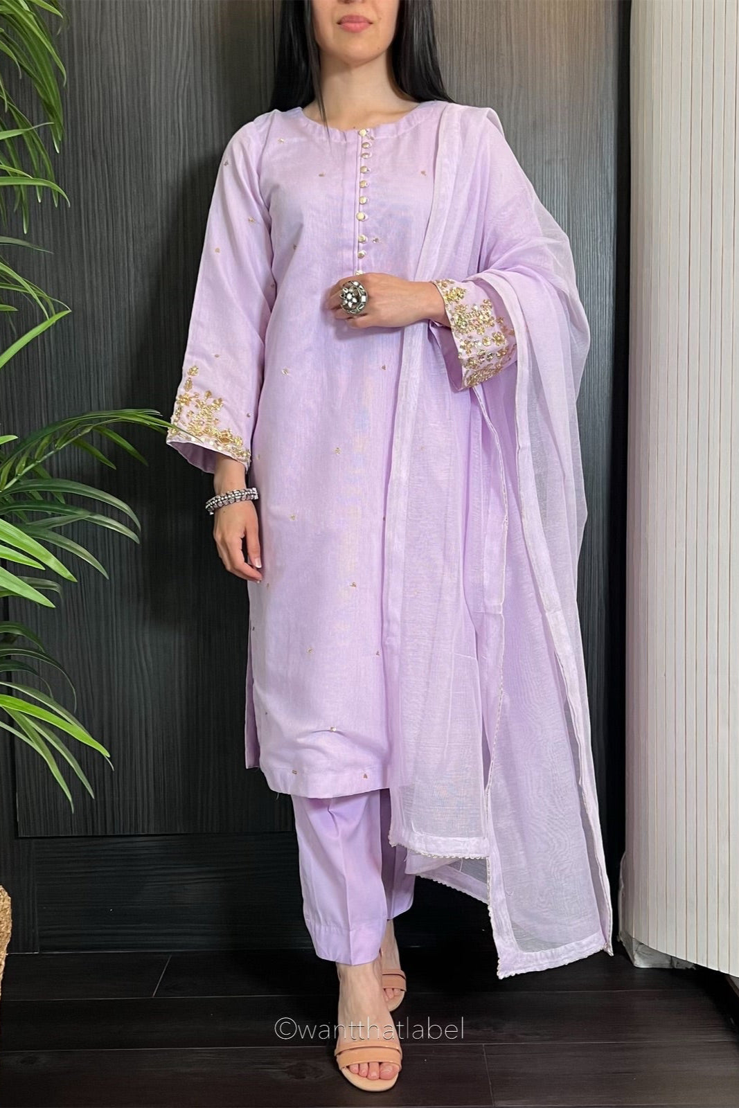 Isha Lilac Zari Embroidered Khadi Net Suit