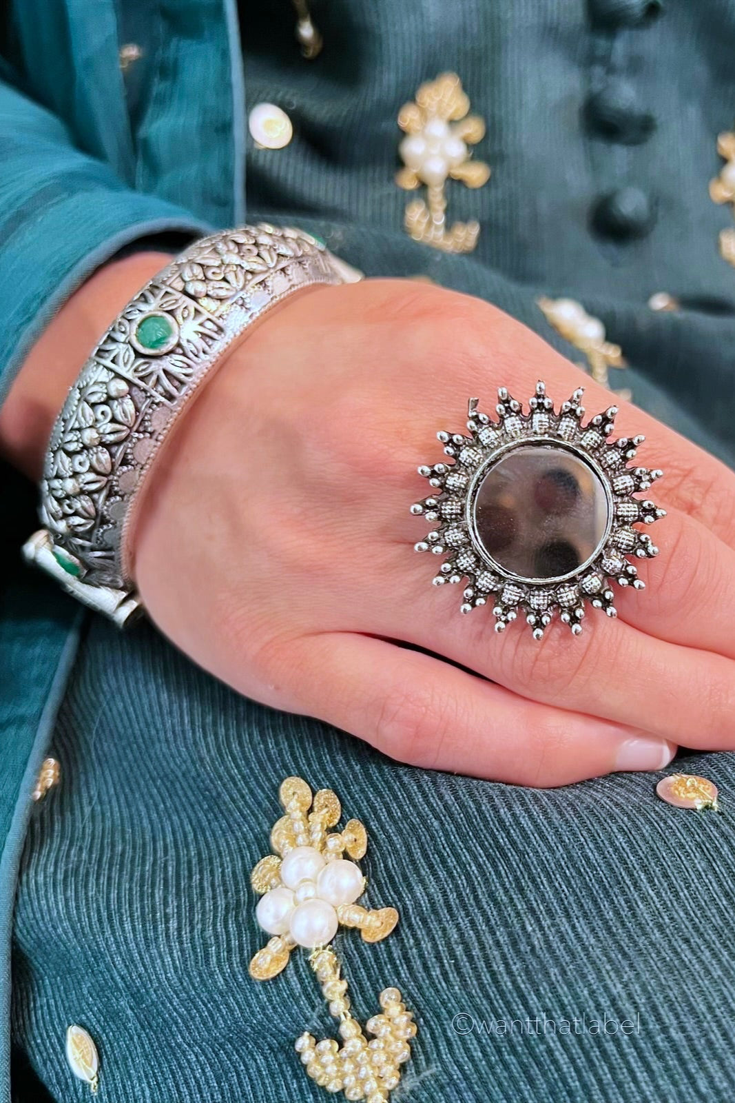 Anaya Silver Oxidized Mirror Round Ring