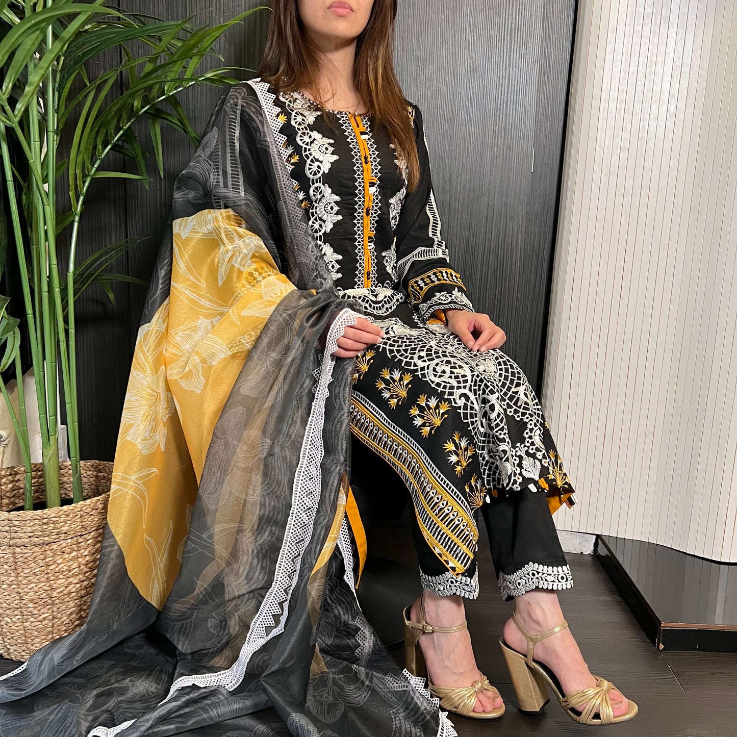 Crimson Inspired Black White Embroidered Lawn Suit