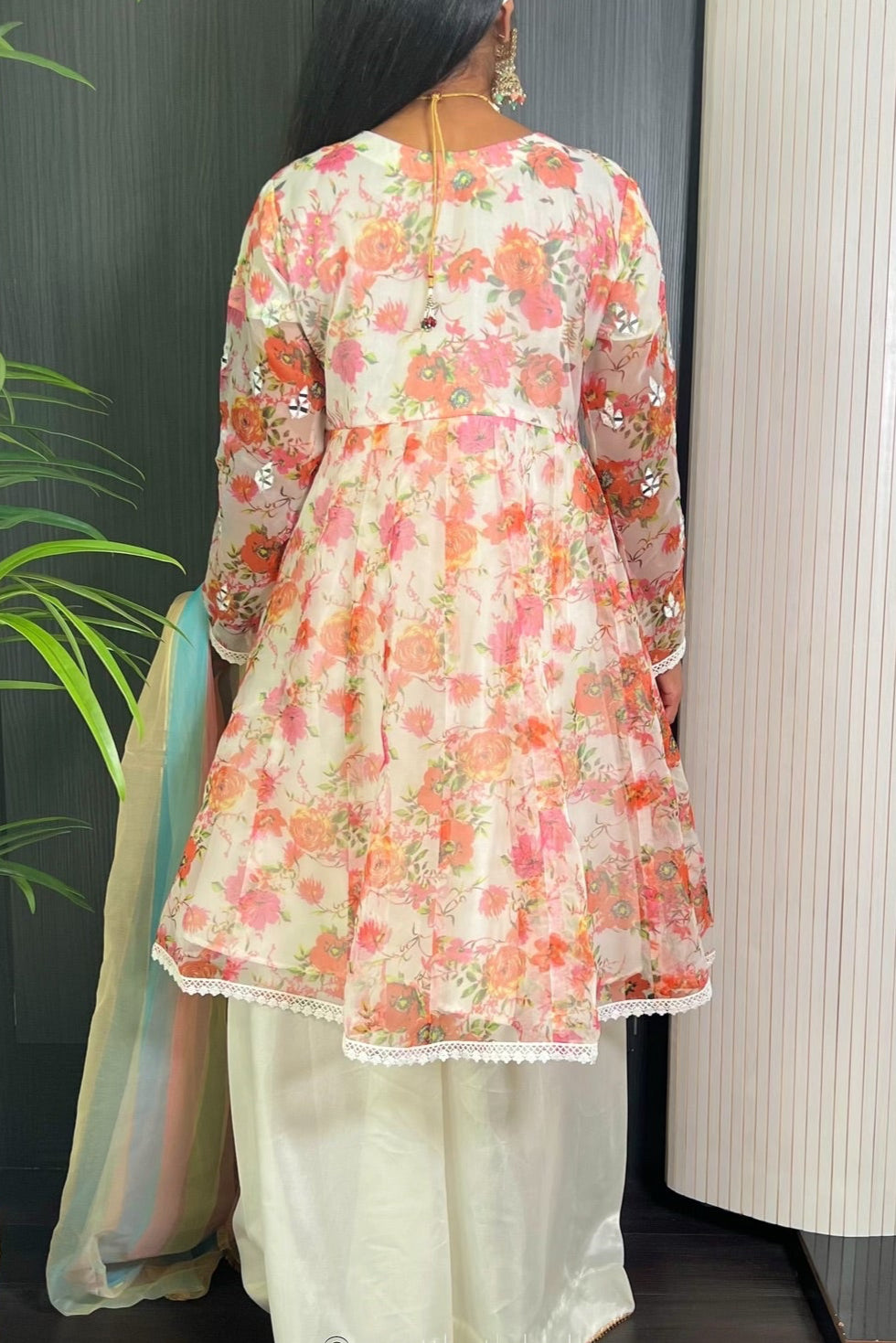 Muskaan White Mirror Embroidered Anarkali Sharara Suit