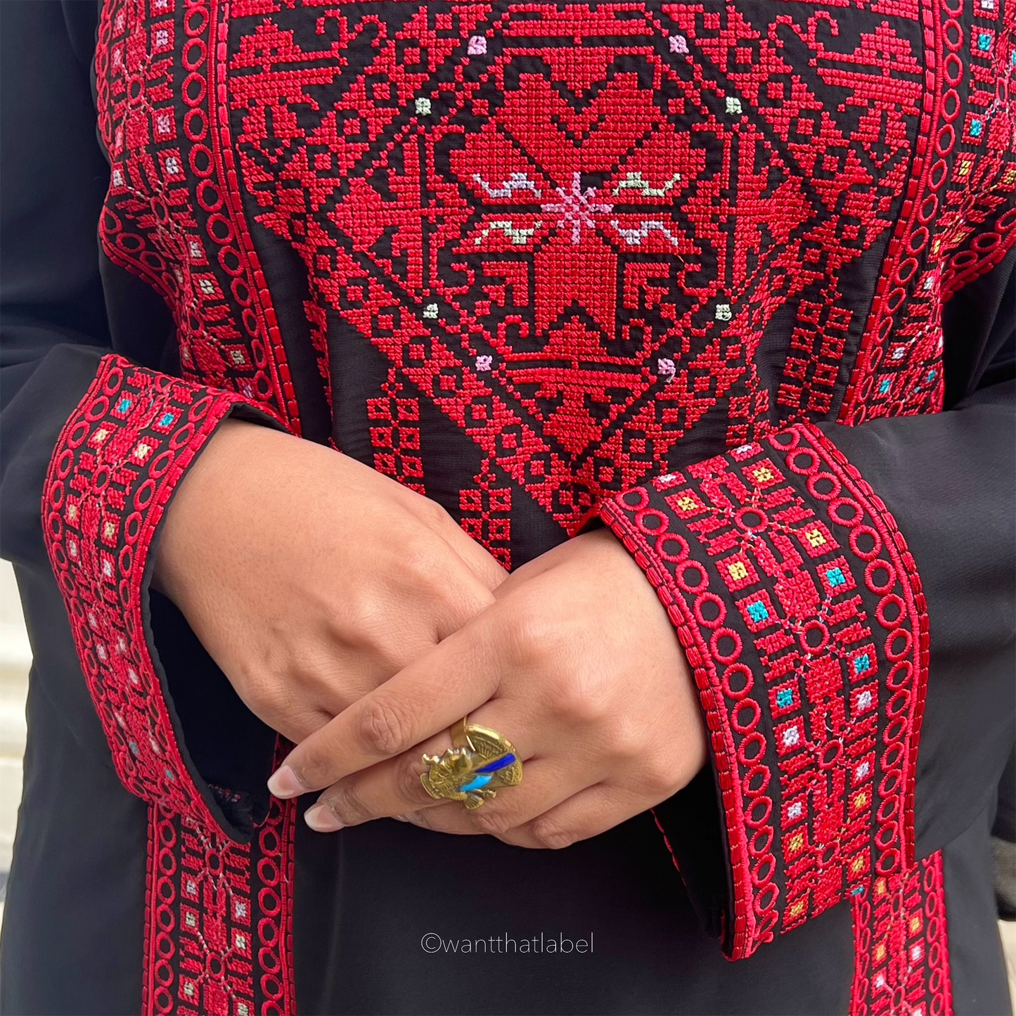 Aisha Palestinian Black Red Embroidery Maxi Abaya Thobe