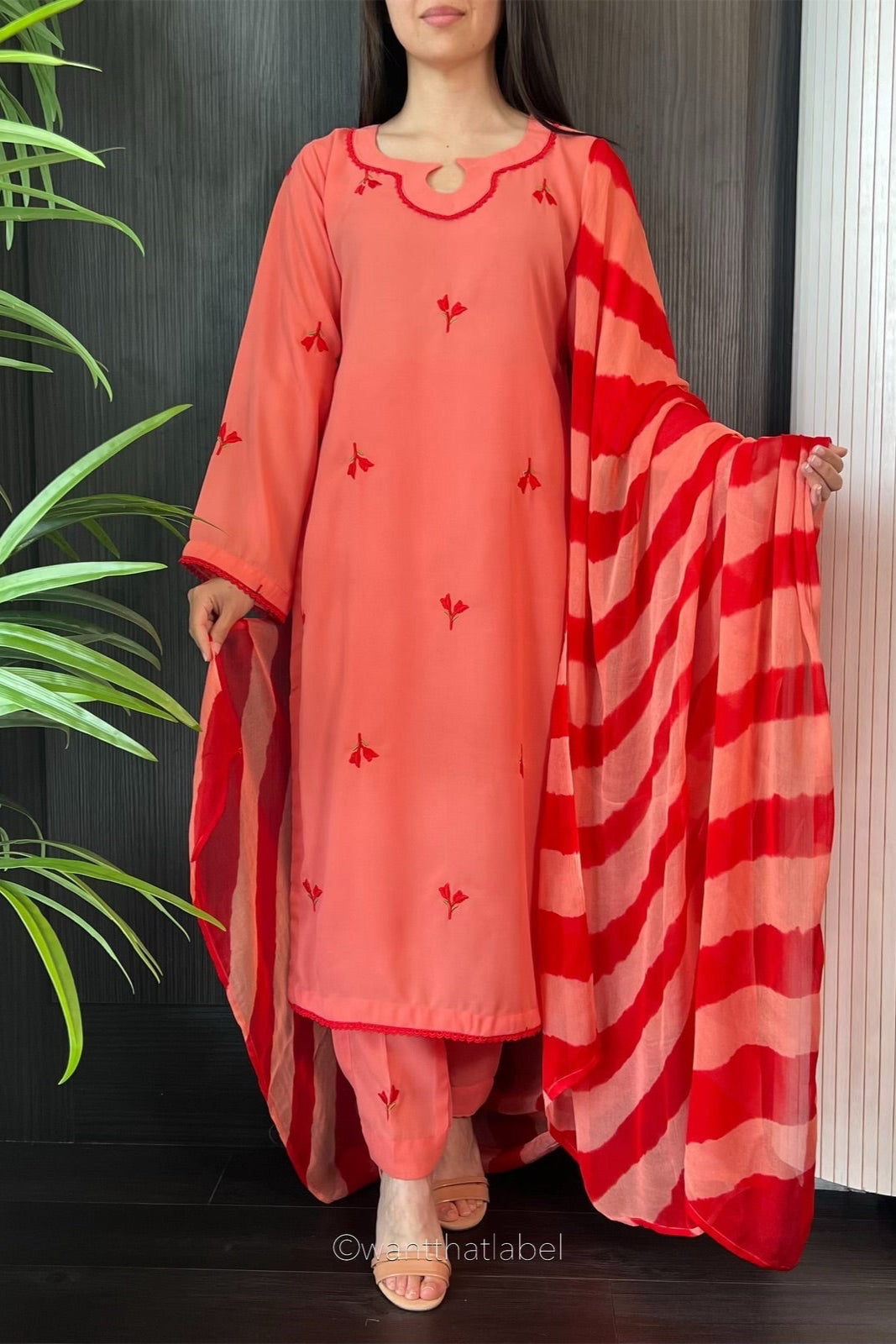 Nimra Coral Floral Embroidered Georgette Suit