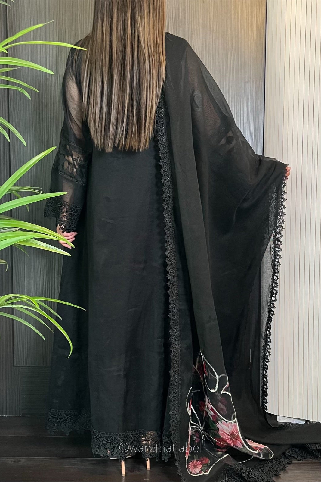 Maya Black Mirror Embroidered A-Line Dress Suit