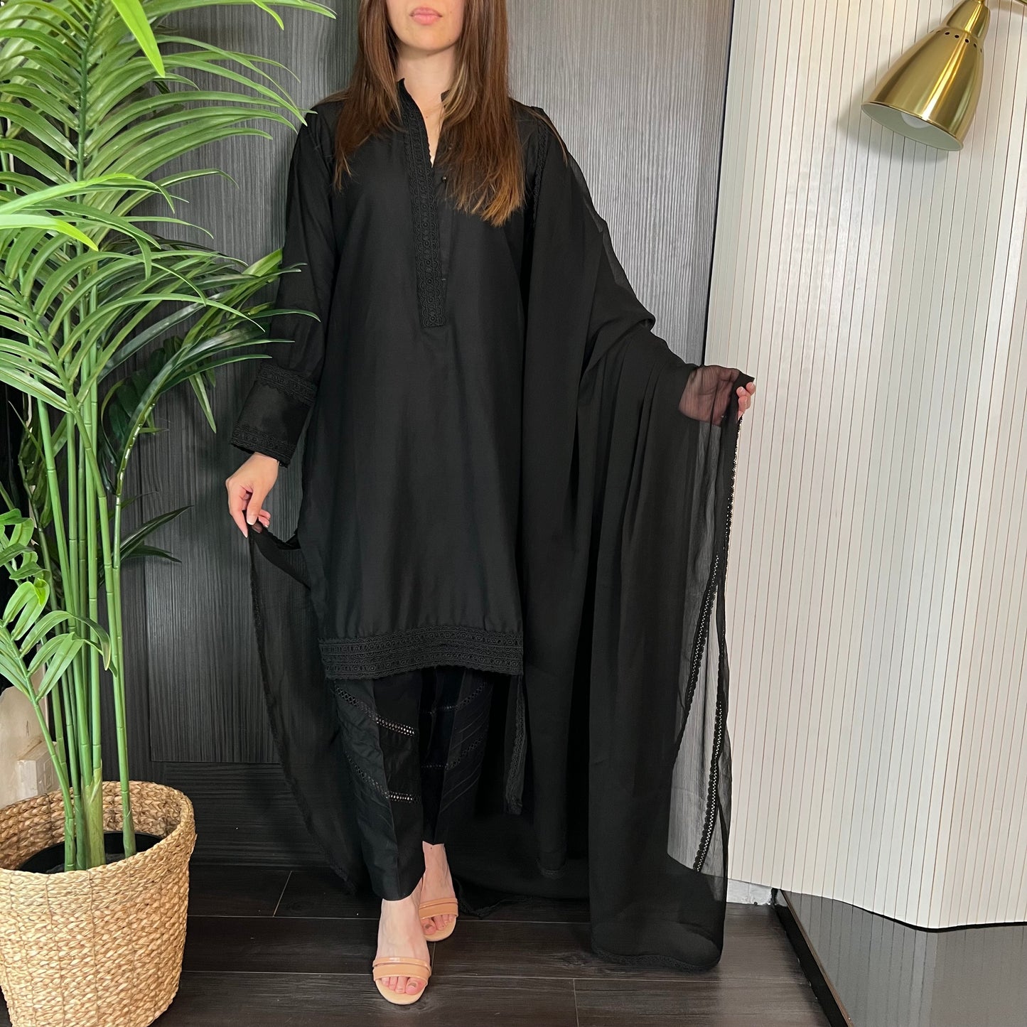 Black Lace Detailed Kurta Lawn Suit