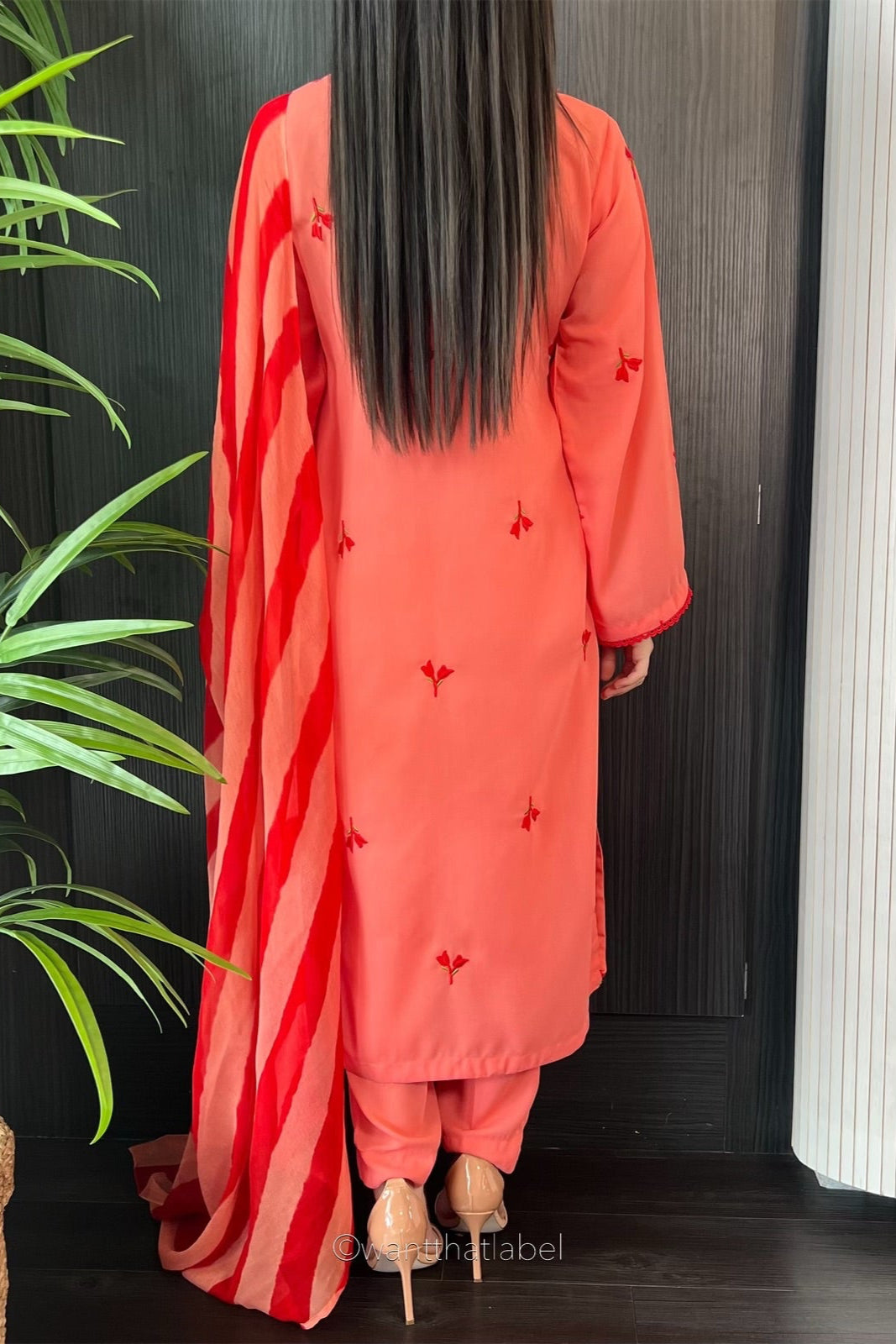 Nimra Coral Floral Embroidered Georgette Suit