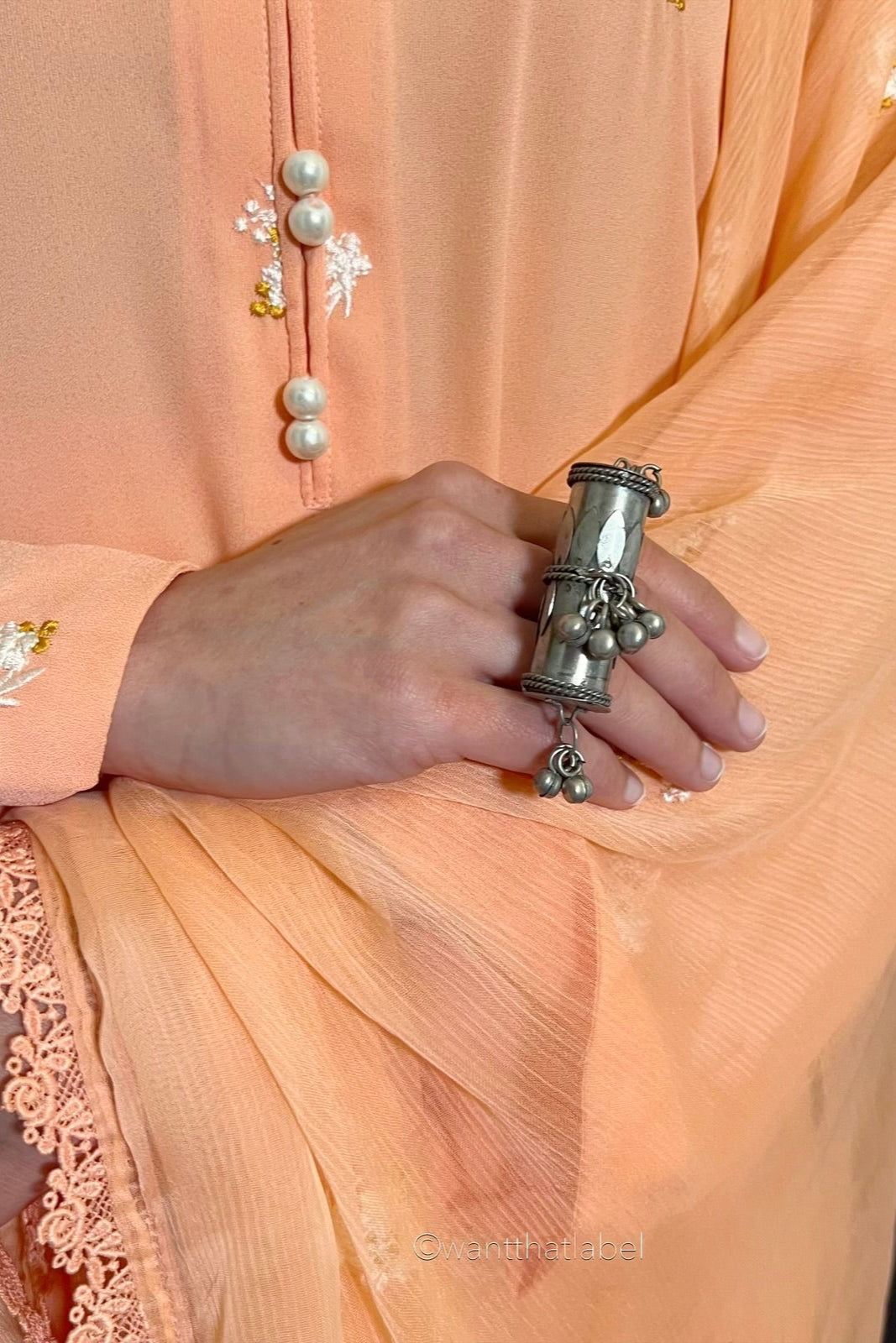 Mahek Silver Oxidized Drum Bell Tassel Ring