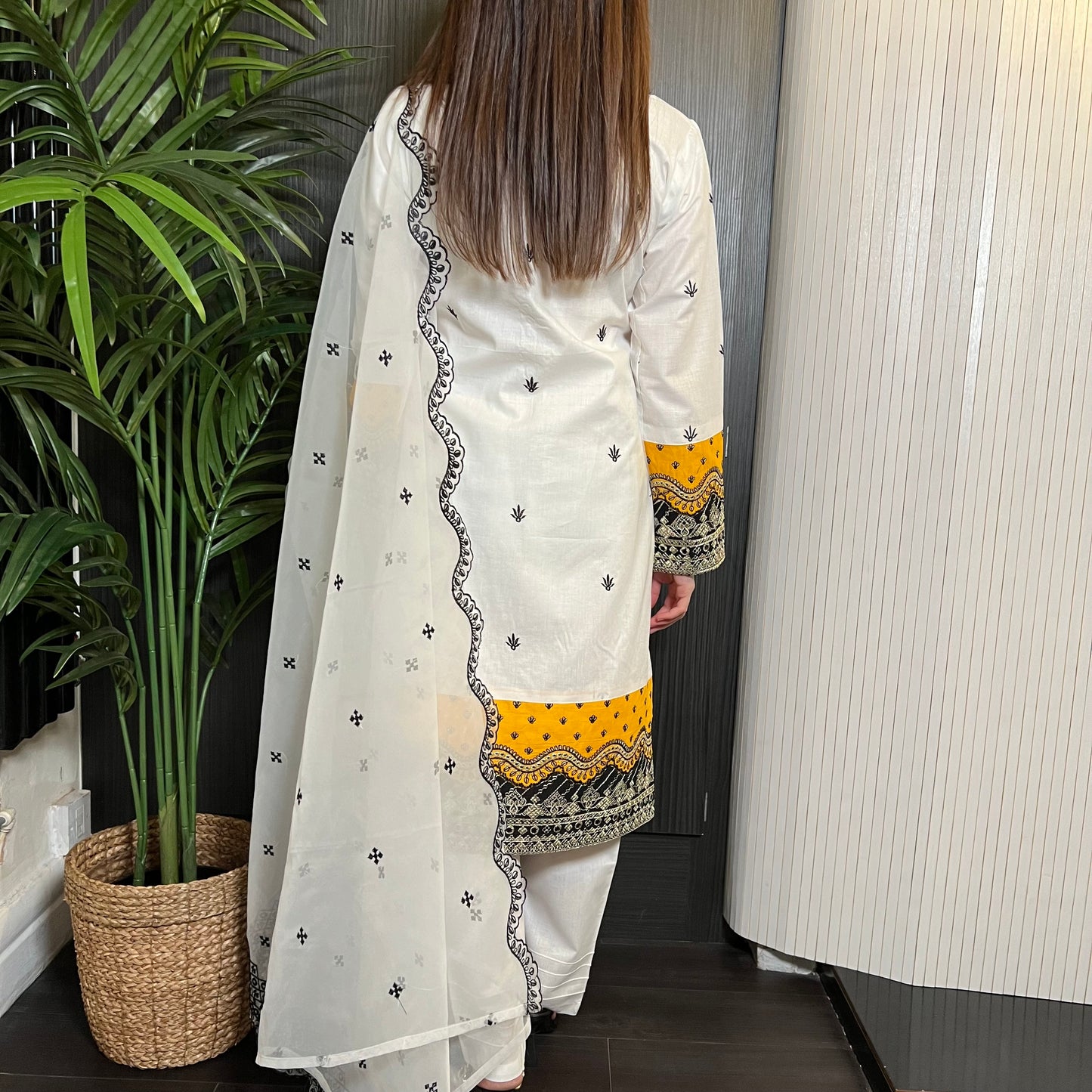 Qalamqar Inspired White Embroidered Lawn Suit