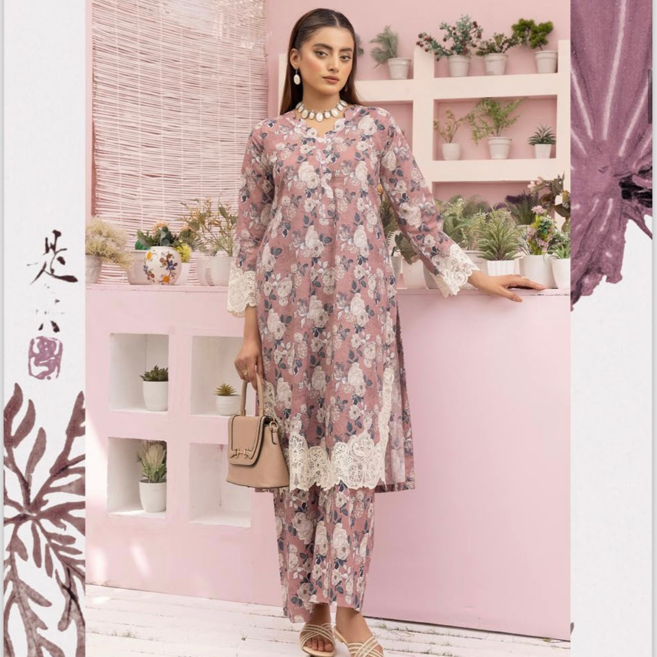 Simrans Dusty Pink Embroidered Floral Lawn Two Piece Suit
