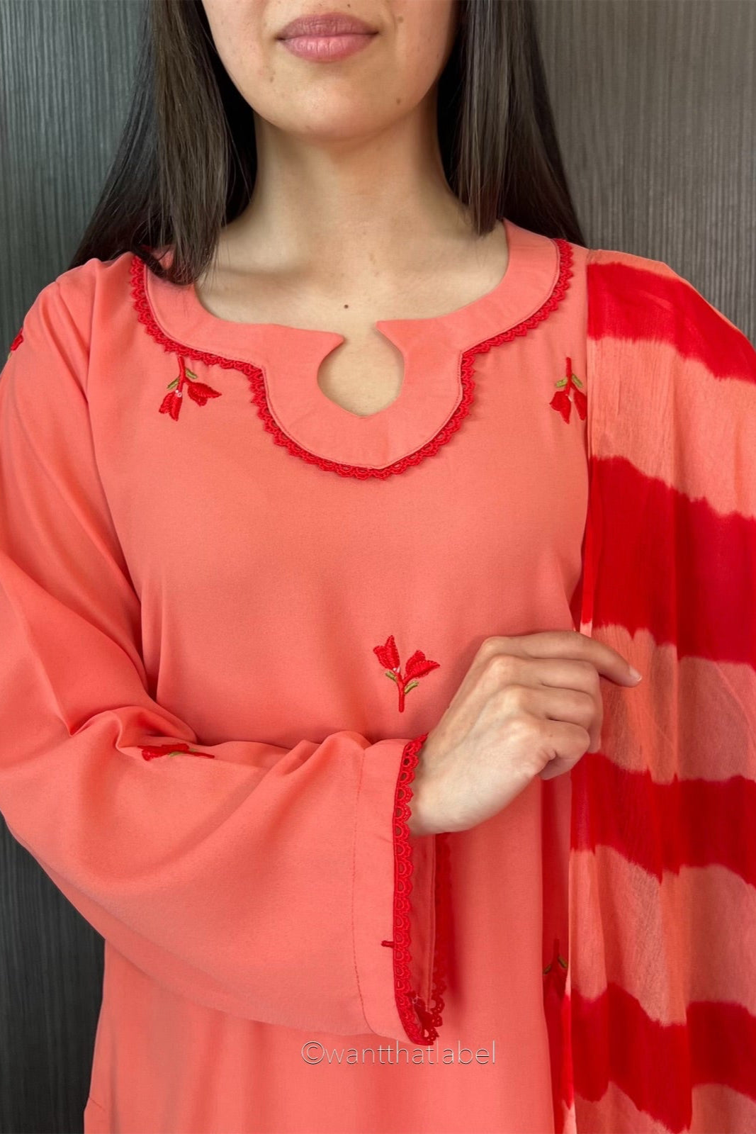 Nimra Coral Floral Embroidered Georgette Suit