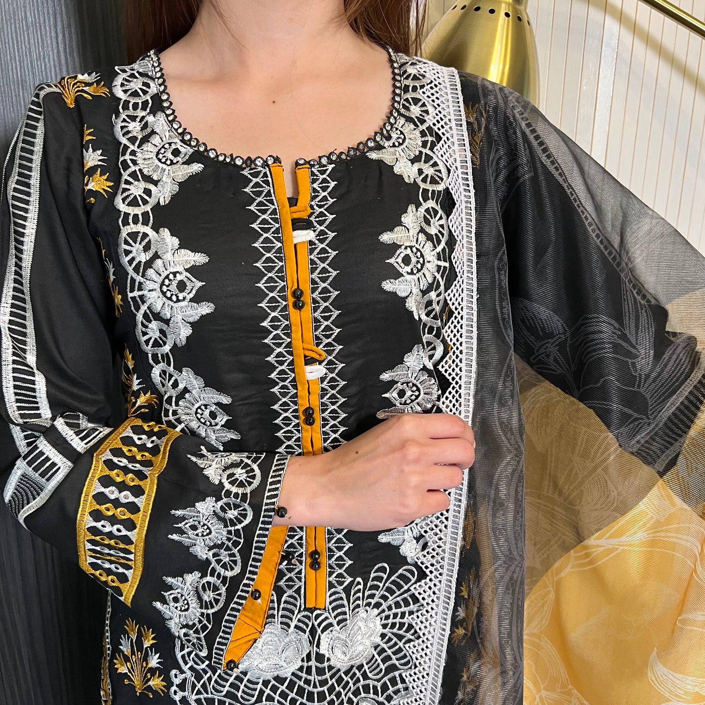 Crimson Inspired Black White Embroidered Lawn Suit