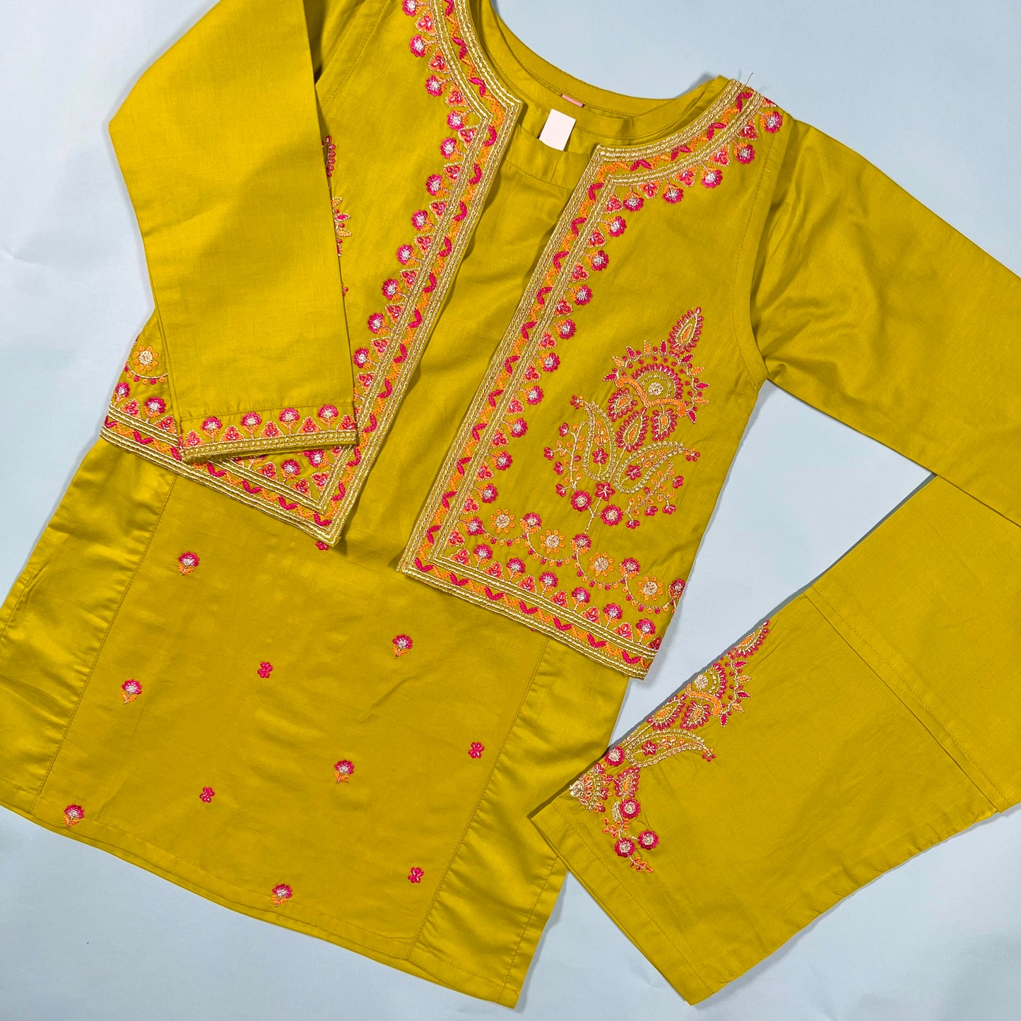 Kids Lime Waistcoat Embroidered Lawn Kurta Suit