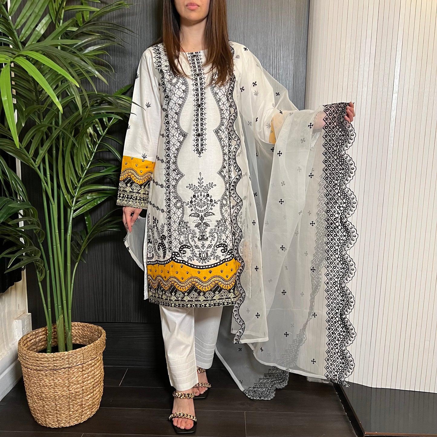 Qalamqar Inspired White Embroidered Lawn Suit
