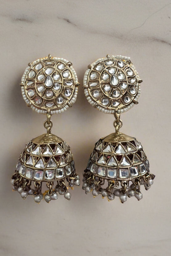 Golden Kundan Jhumka Earrings