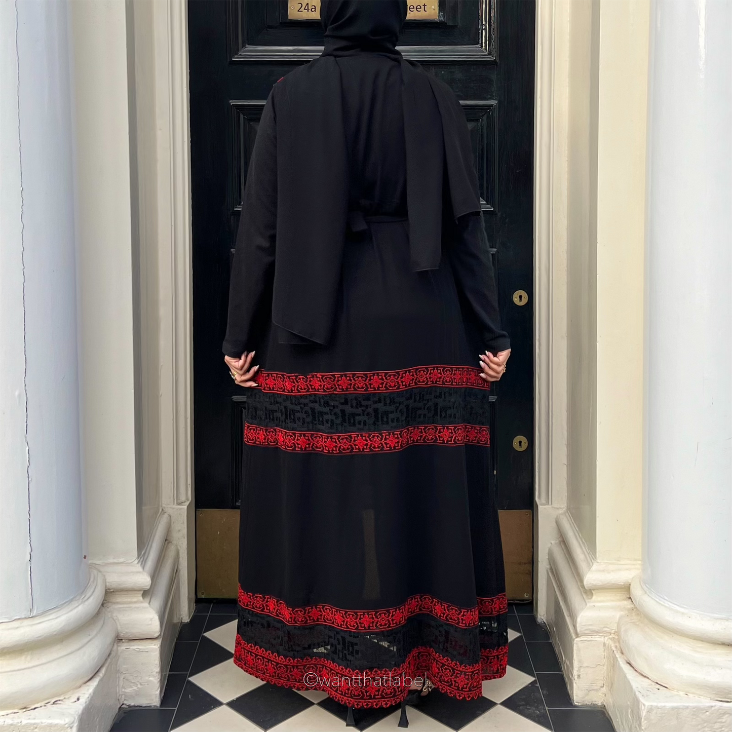 Aliya Palestinian Black Embroidered Lace Chiffon Thobe