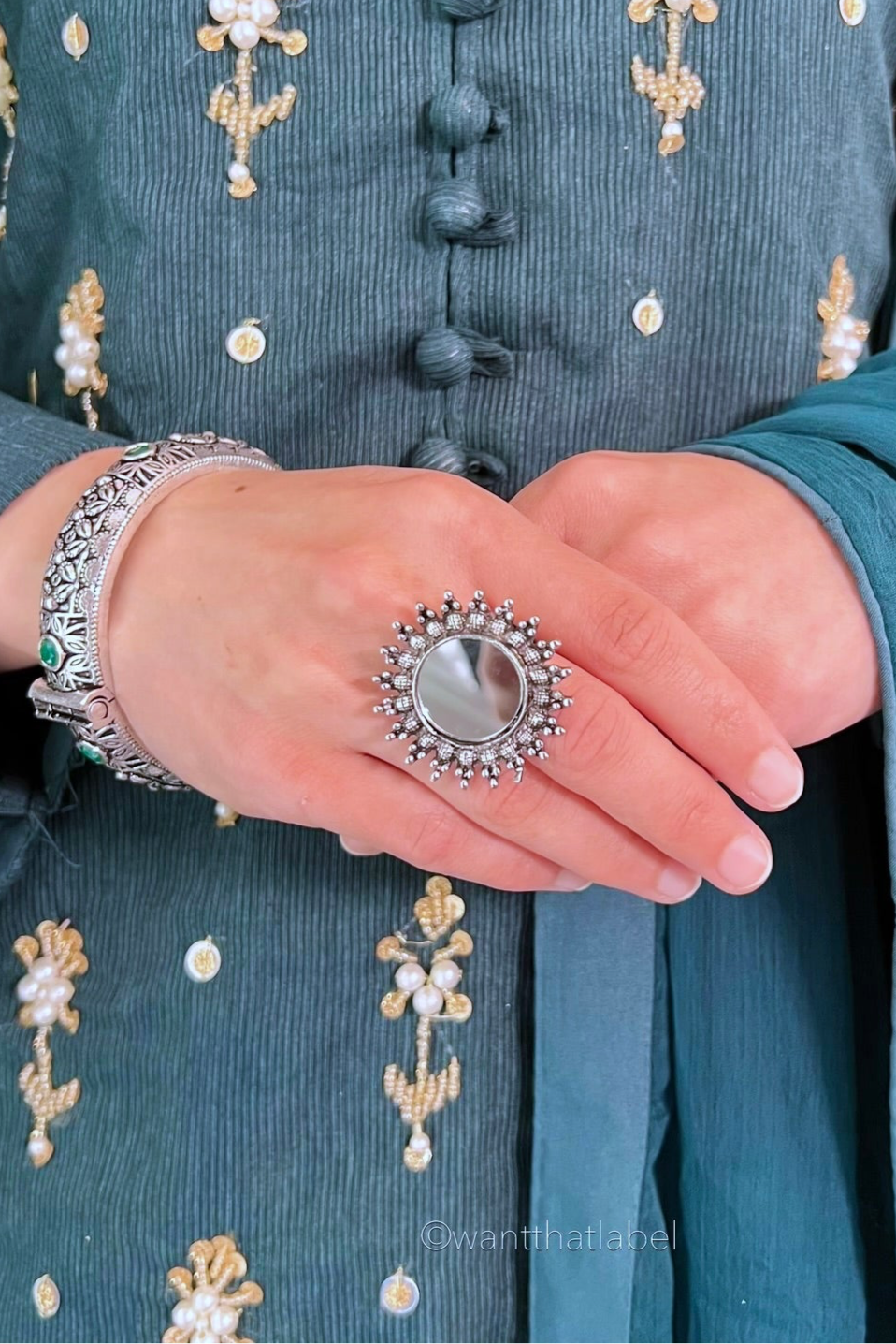 Anaya Silver Oxidized Mirror Round Ring
