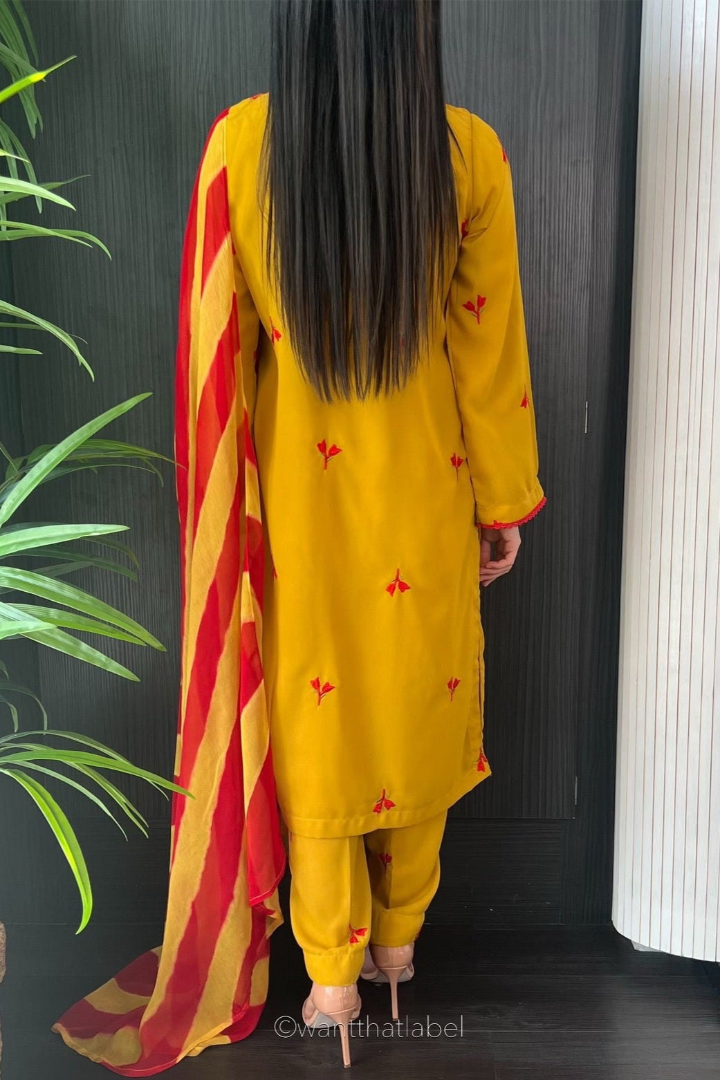 Zeba Mustard Floral Embroidered Georgette Suit