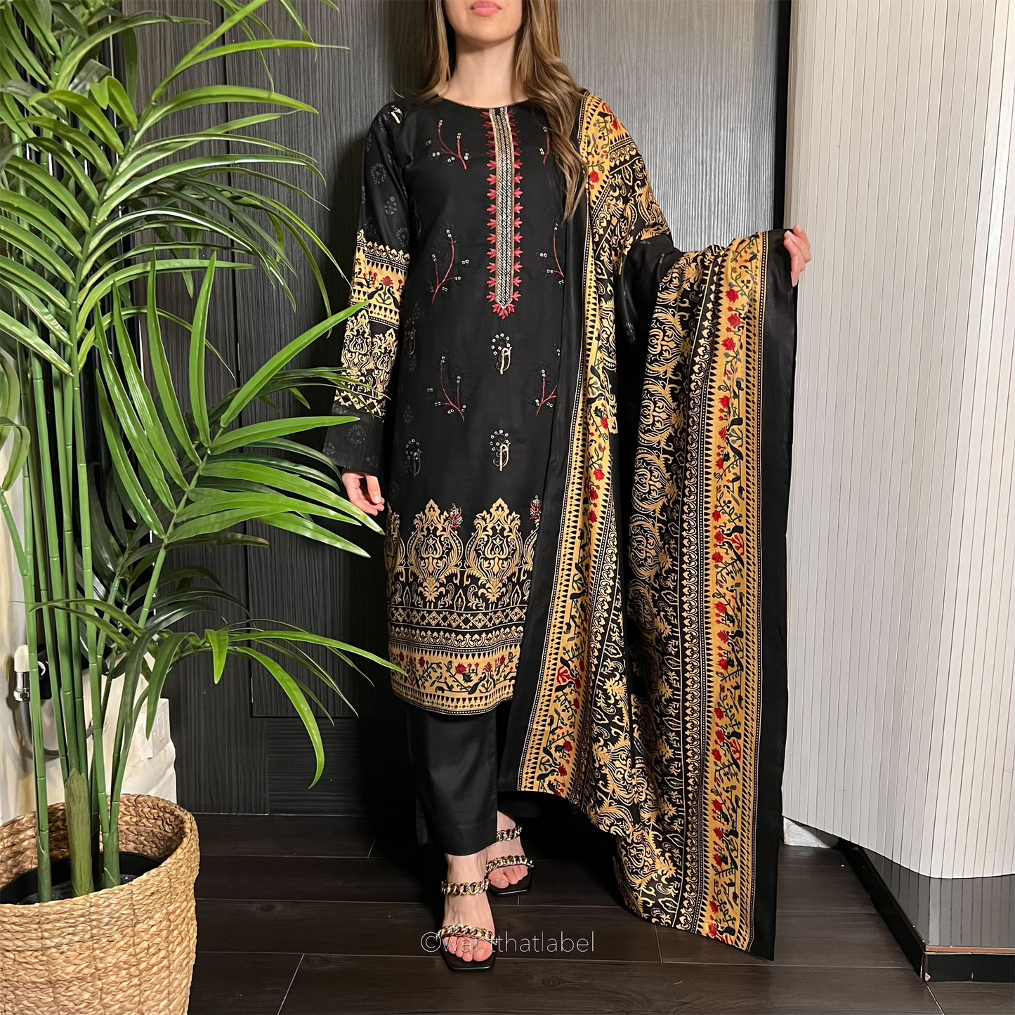 Nayra Black Red Sequin Embroidered Lawn Suit