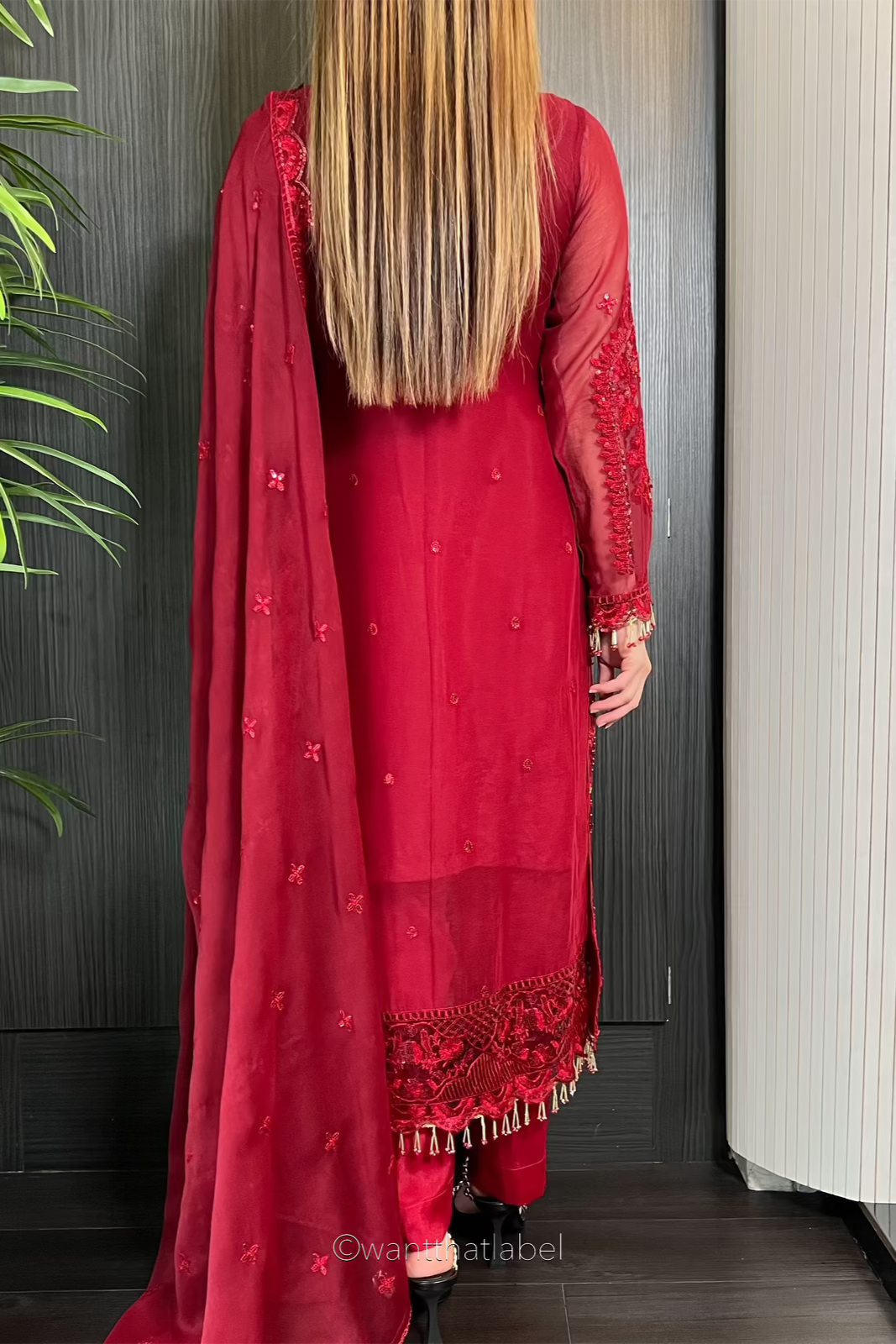 Prêt Maryam Deep Red Heavily Embroidered Chiffon Suit