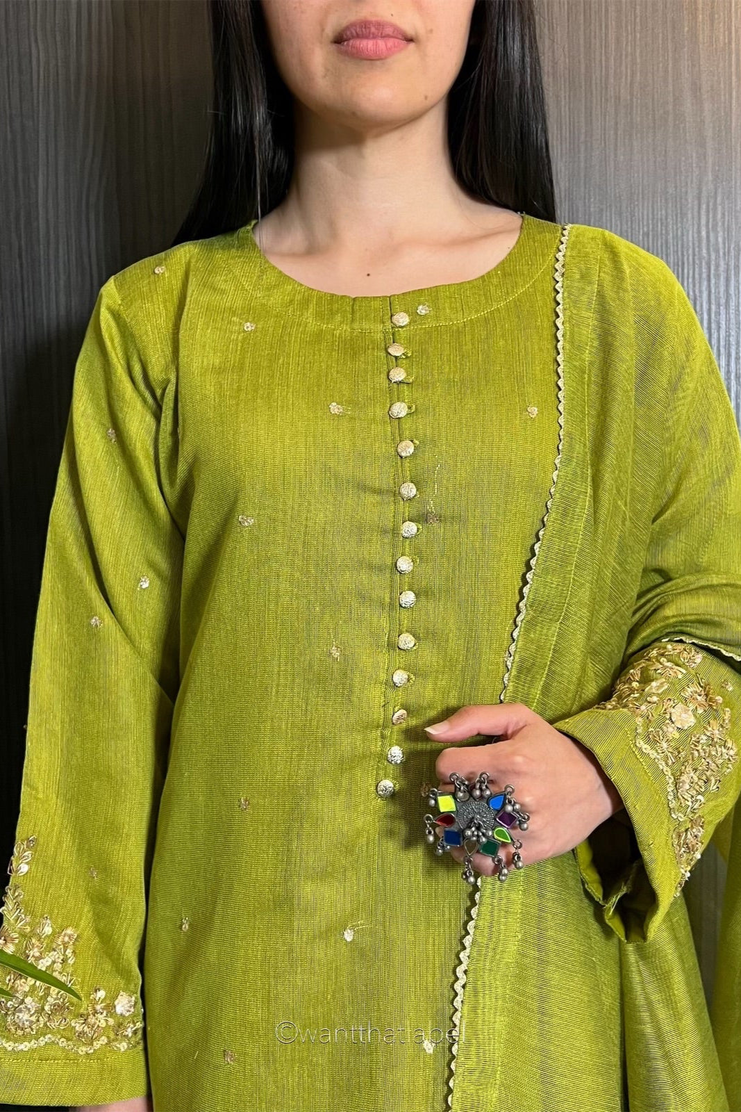 Laila Lime Zari Embroidered Khadi Net Suit
