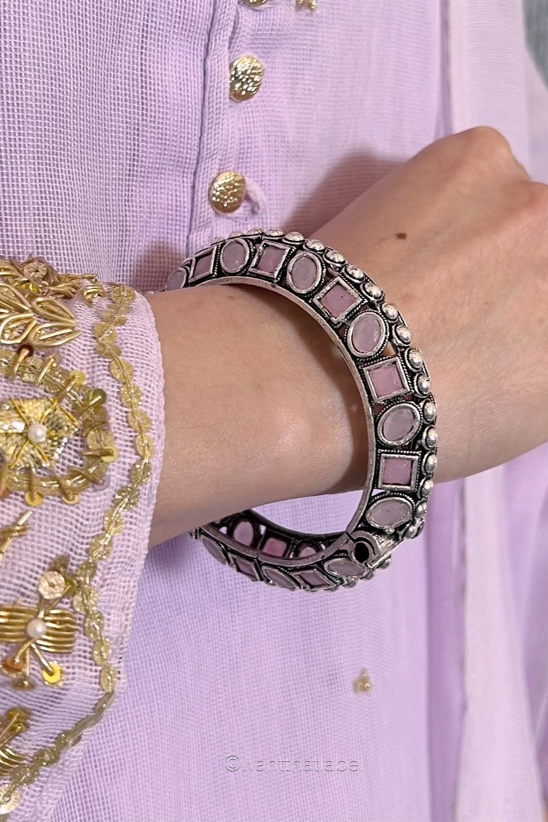 PAKISTANI BABY PINK KUNDAN SILVER BANGLE COSTUM JEWELLERY