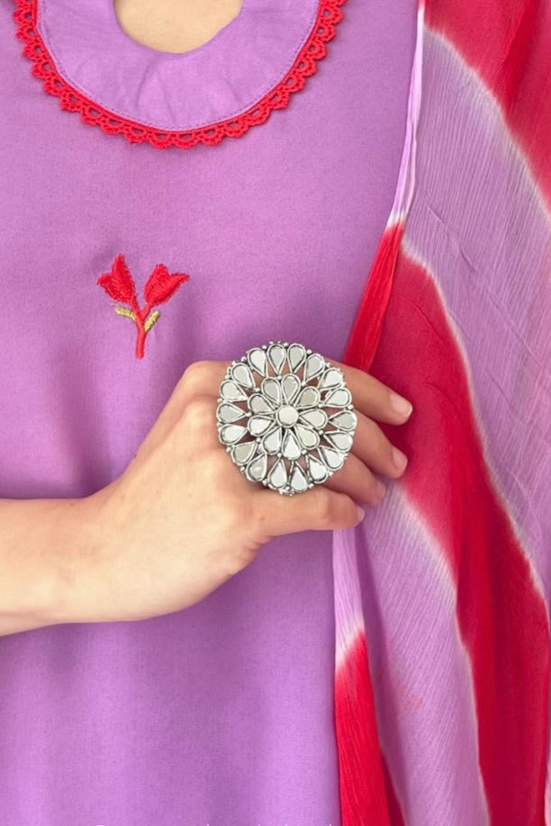 Amara Silver Oxidized Round Vintage Mirror Mosaic Ring