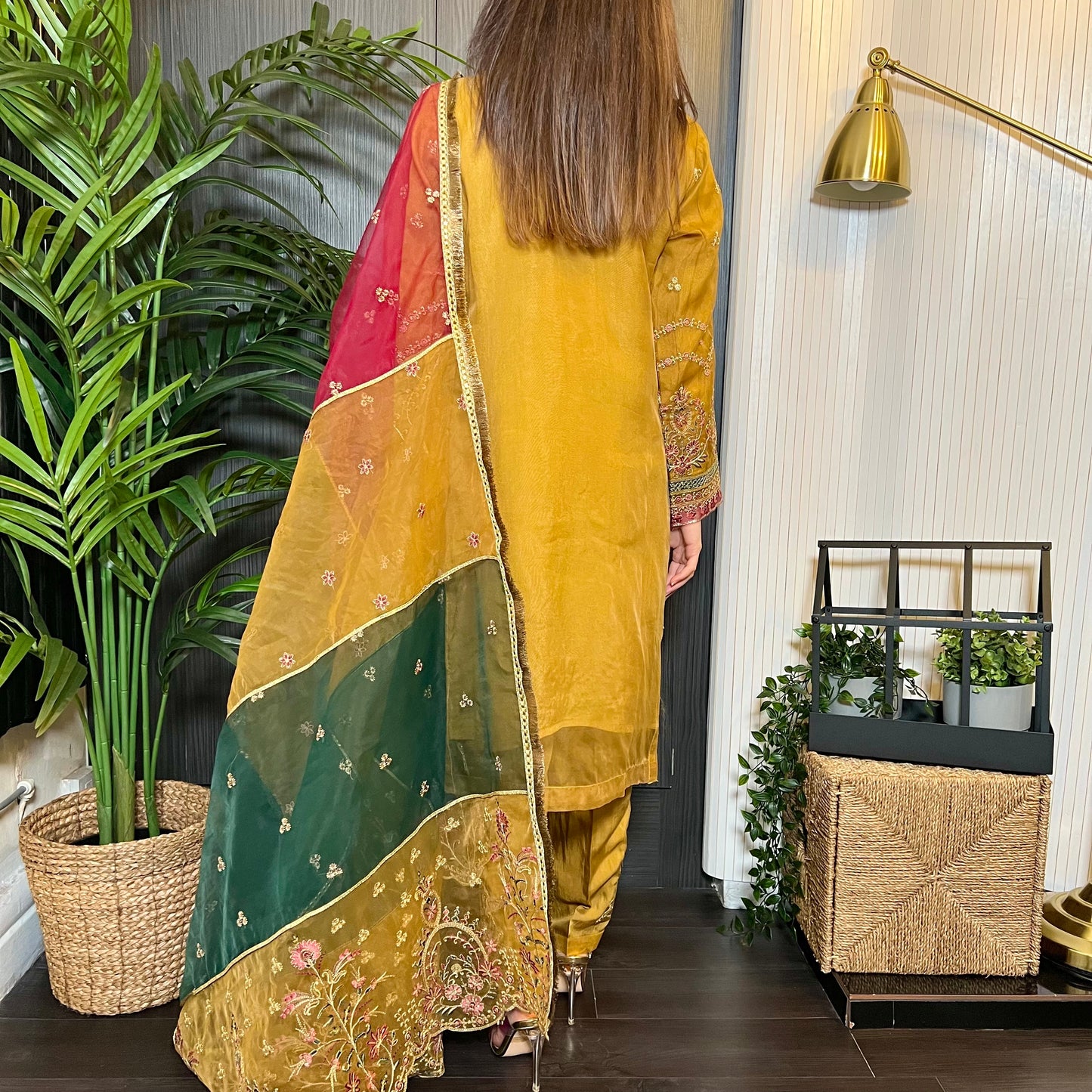 Husnara Original Mustard Heavily Embroidered Organza Suit
