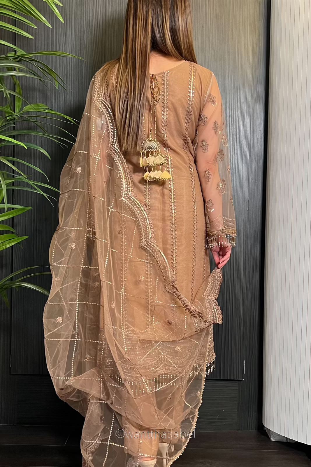 Prêt Hareem Mocha Heavily Embroidered Net Suit