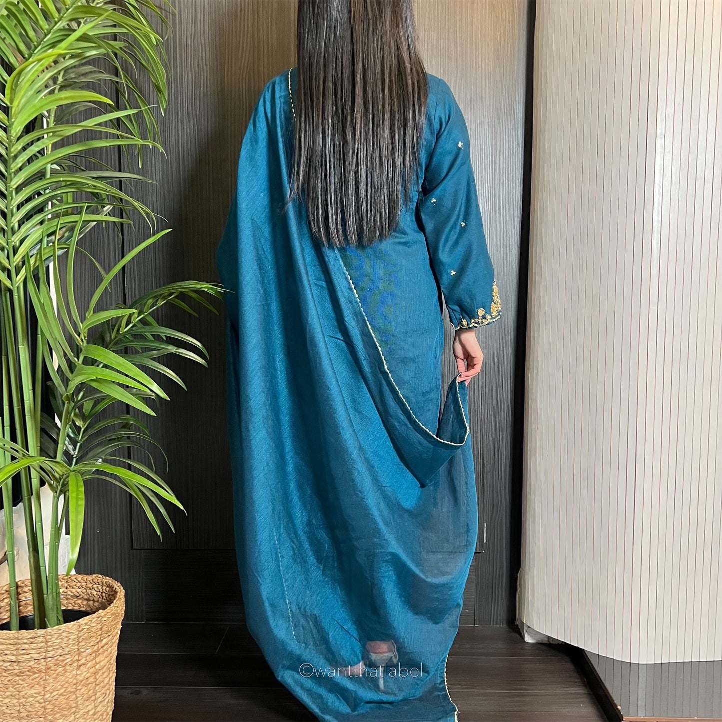 Amara Teal Zari Embroidered Khadi Net Suit