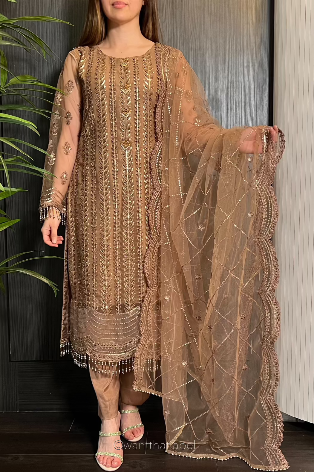 Prêt Hareem Mocha Heavily Embroidered Net Suit