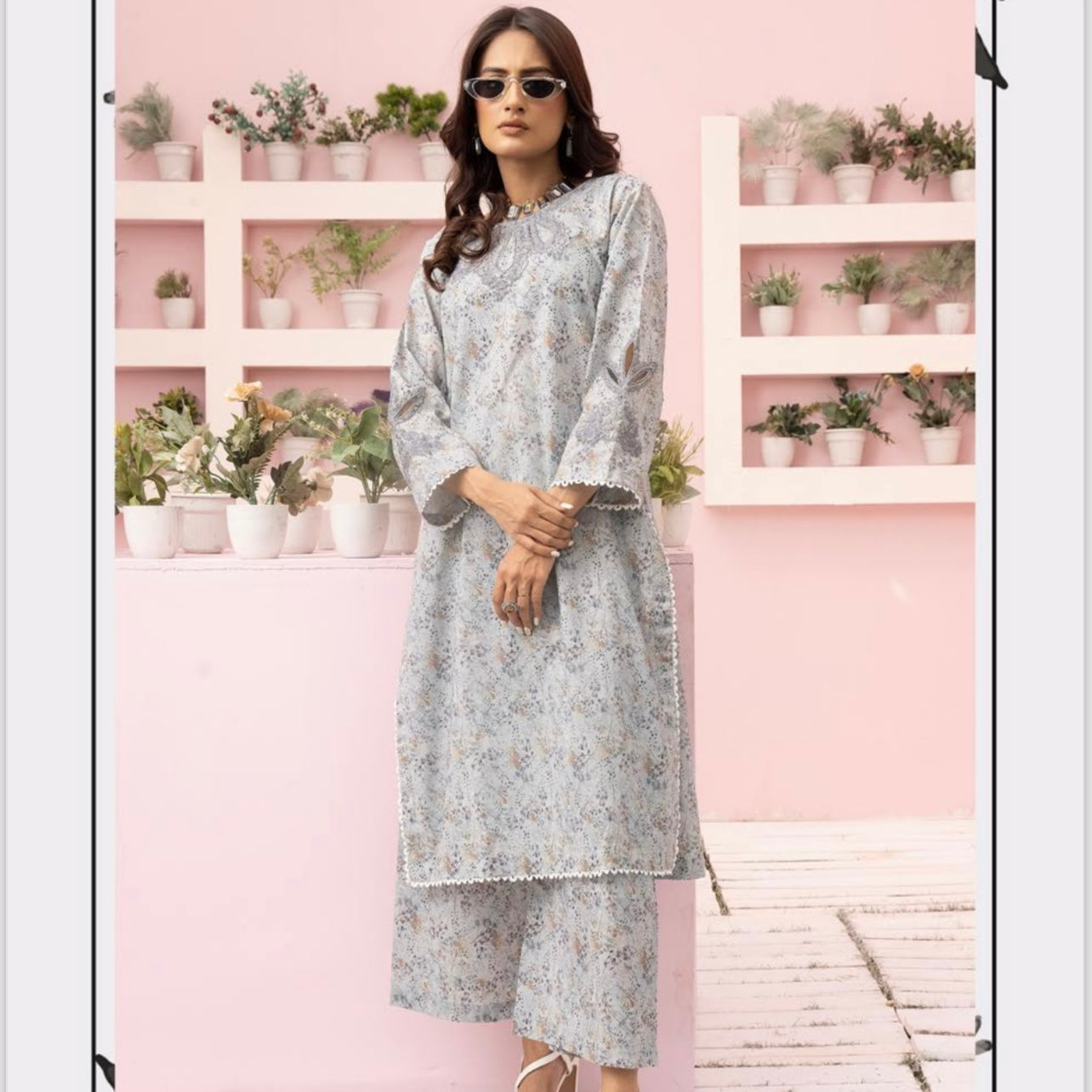 Simrans Teal Embroidered Floral Lawn Two Piece Suit