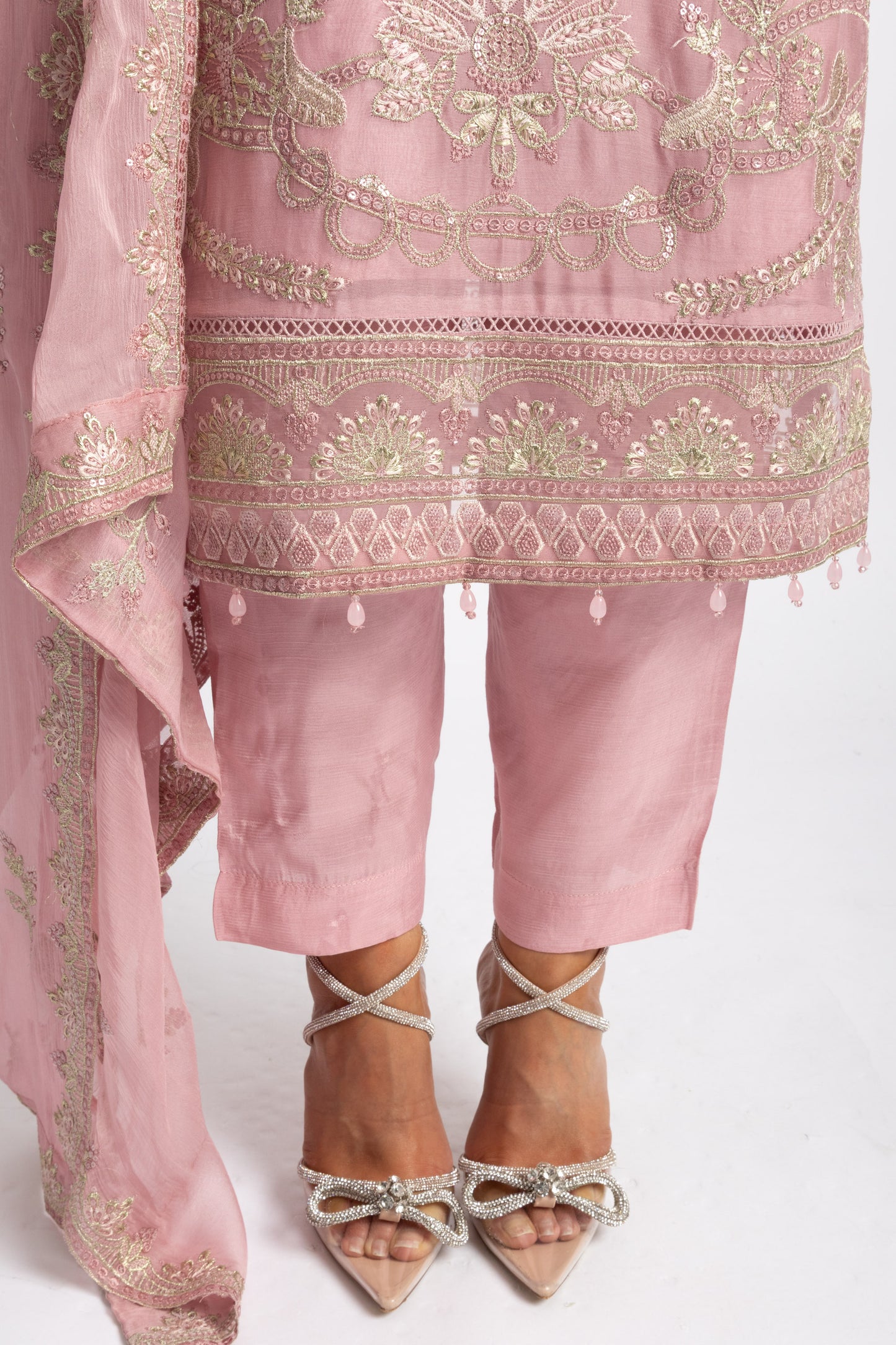 Looms Baby Pink Hand Embroidered Chiffon Suit