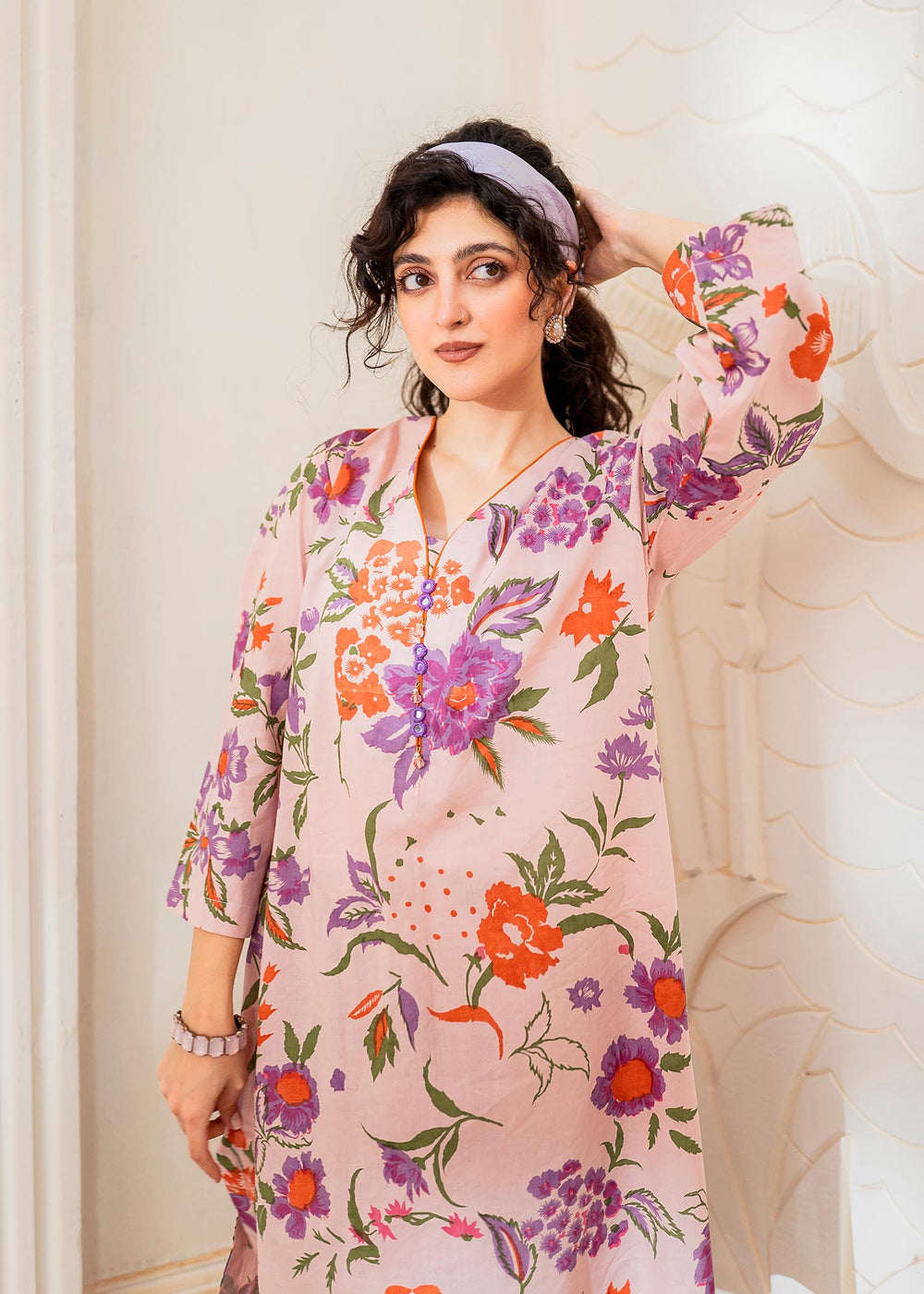 Garnet Pink Floral Cotton Lawn 2 Piece Co-Ord Set