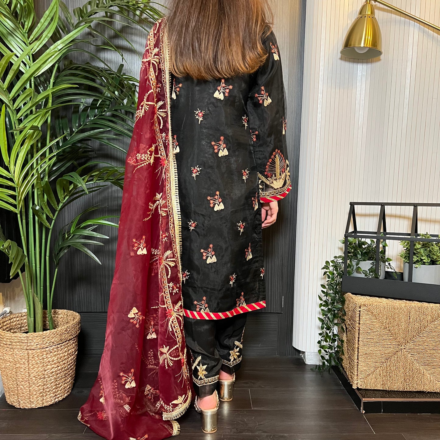 Areej Original Black Burgundy Heavily Embroidered Suit