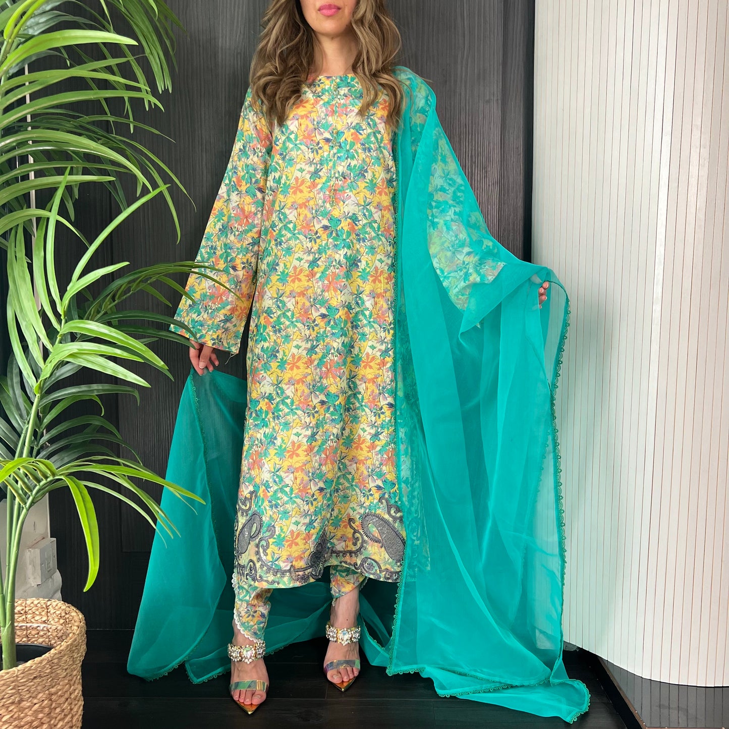 Multi Print Embroidered Tulip Salwar Kameez Suit