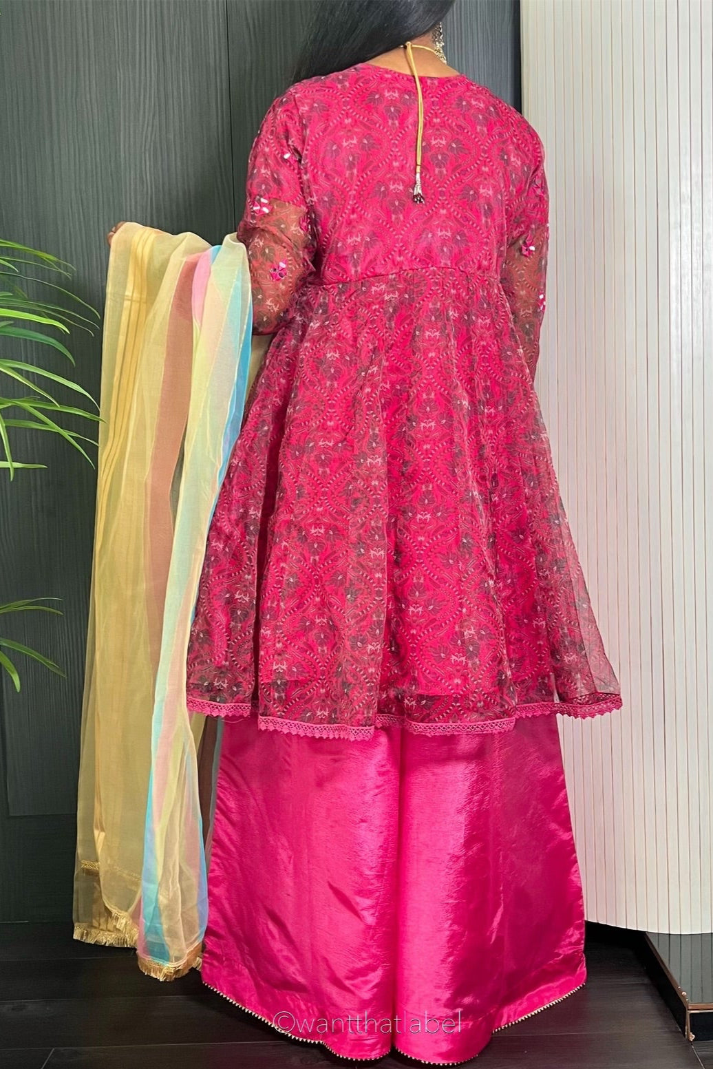 Saira Hot Pink Mirror Embroidered Anarkali Sharara Suit