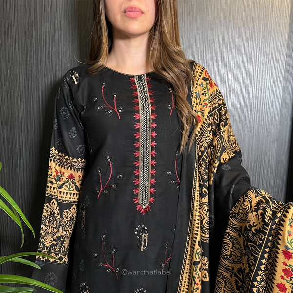 Nayra Black Red Sequin Embroidered Lawn Suit