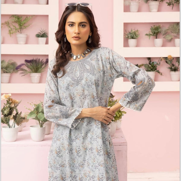 Simrans Teal Embroidered Floral Lawn Two Piece Suit